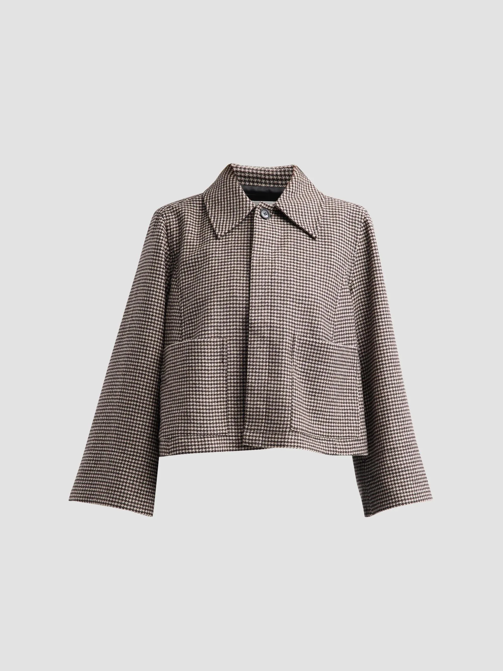 Women's Mini Wing Houndstooth Wool Cropped Jacket - Black Houndstooth - 1