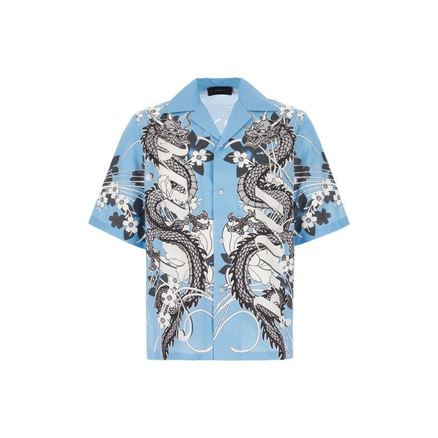 Amiri Men's Blue Dragon Printed Short-Sleeved Bowling Shirt - 5