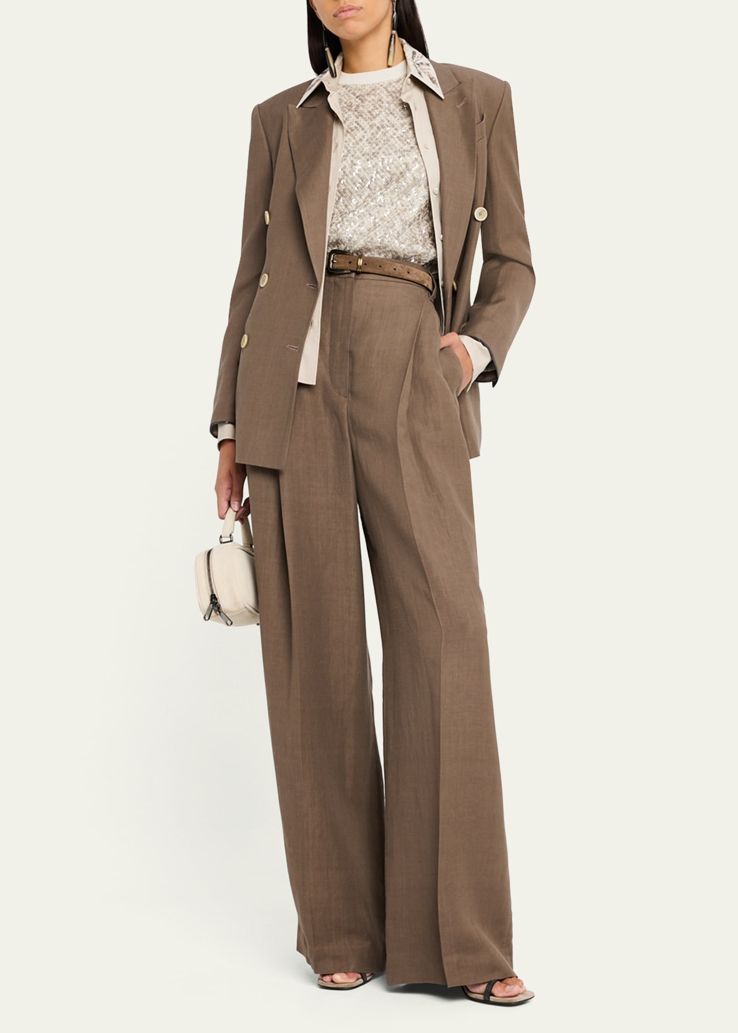Double-Breasted Fluid Linen Twill Blazer - 2