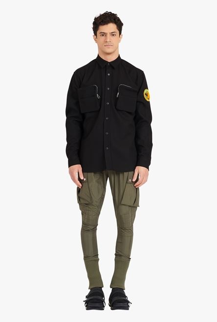 Black cotton shirt with Balmain badge - 4