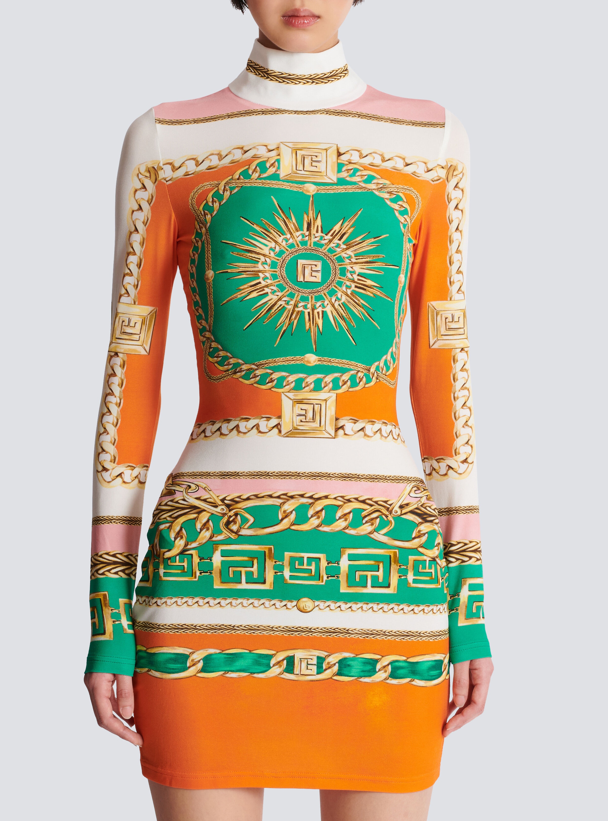 Short printed bodycon dress with Balmain Foulard pattern - 5