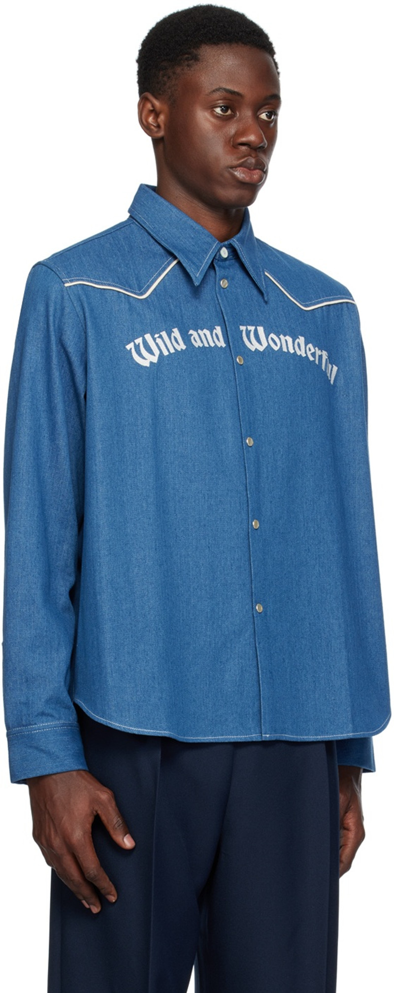 Stockholm Surfboard Club Blue Embroidered Denim Shirt outlook
