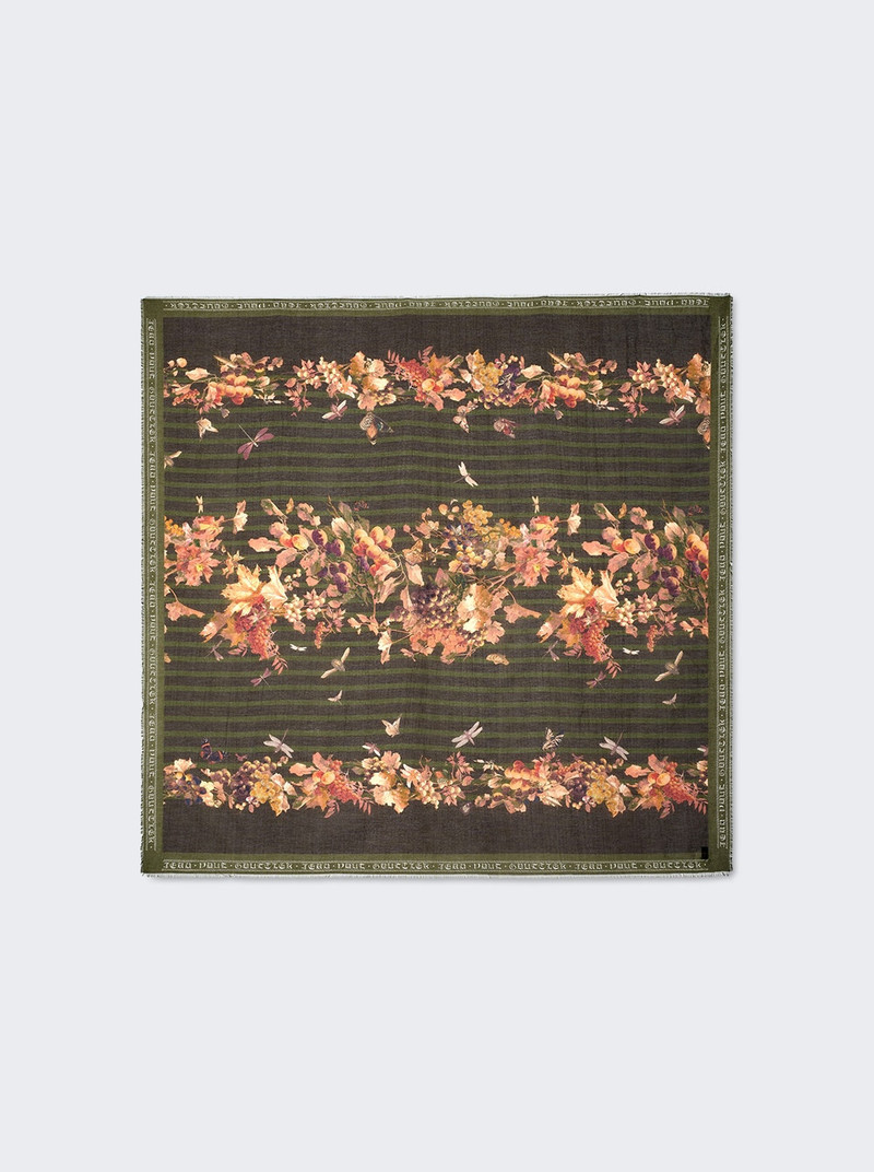 Silk Scarf Khaki Marinière Grape Print 1