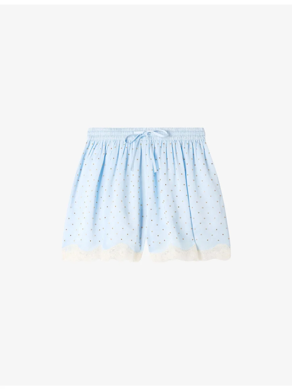 Rhinestone Lace-Embroidered Woven Shorts - 1
