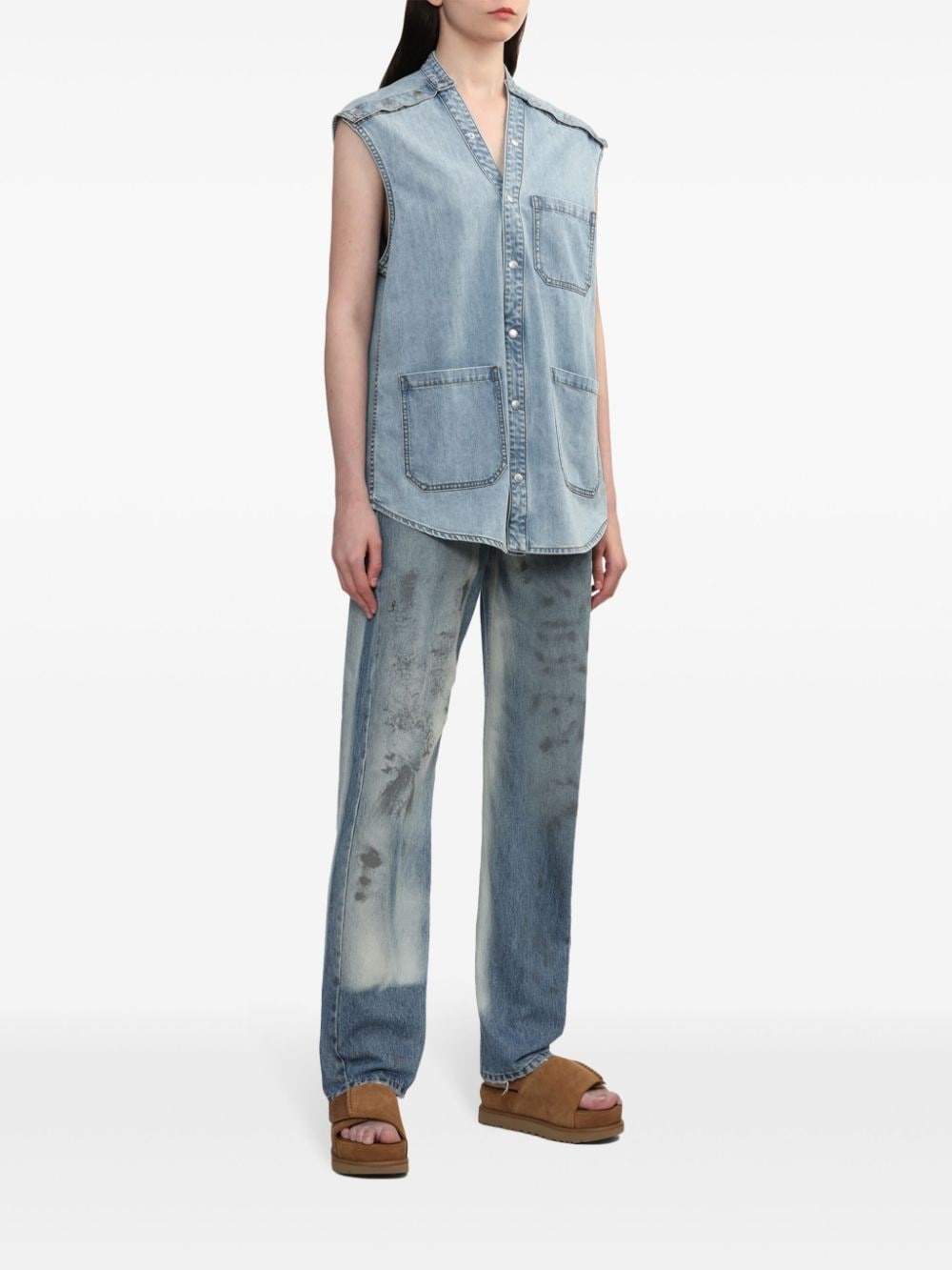 patch pocket detailing denim vest - 2
