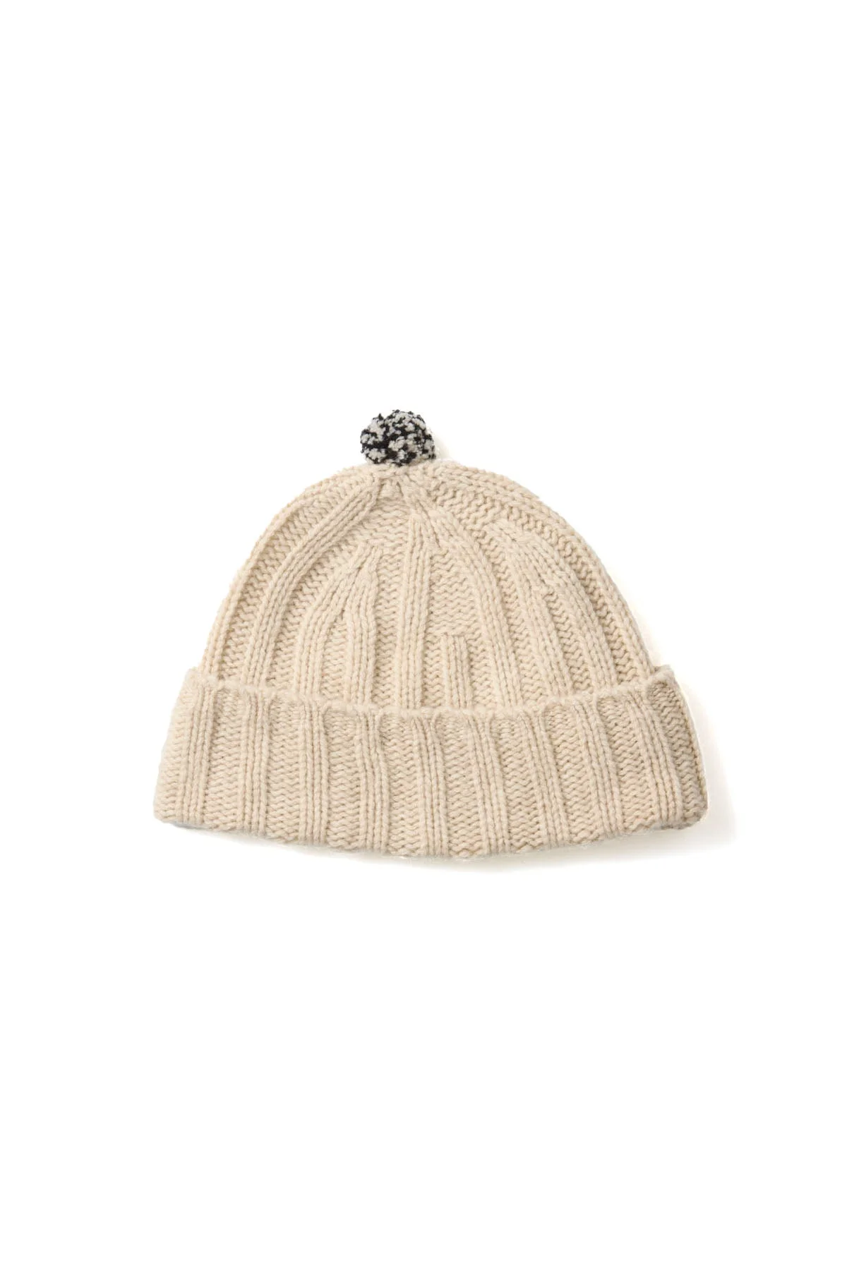 Merino Cashmere Chunky Pom Beanie - Raw Beige - 1