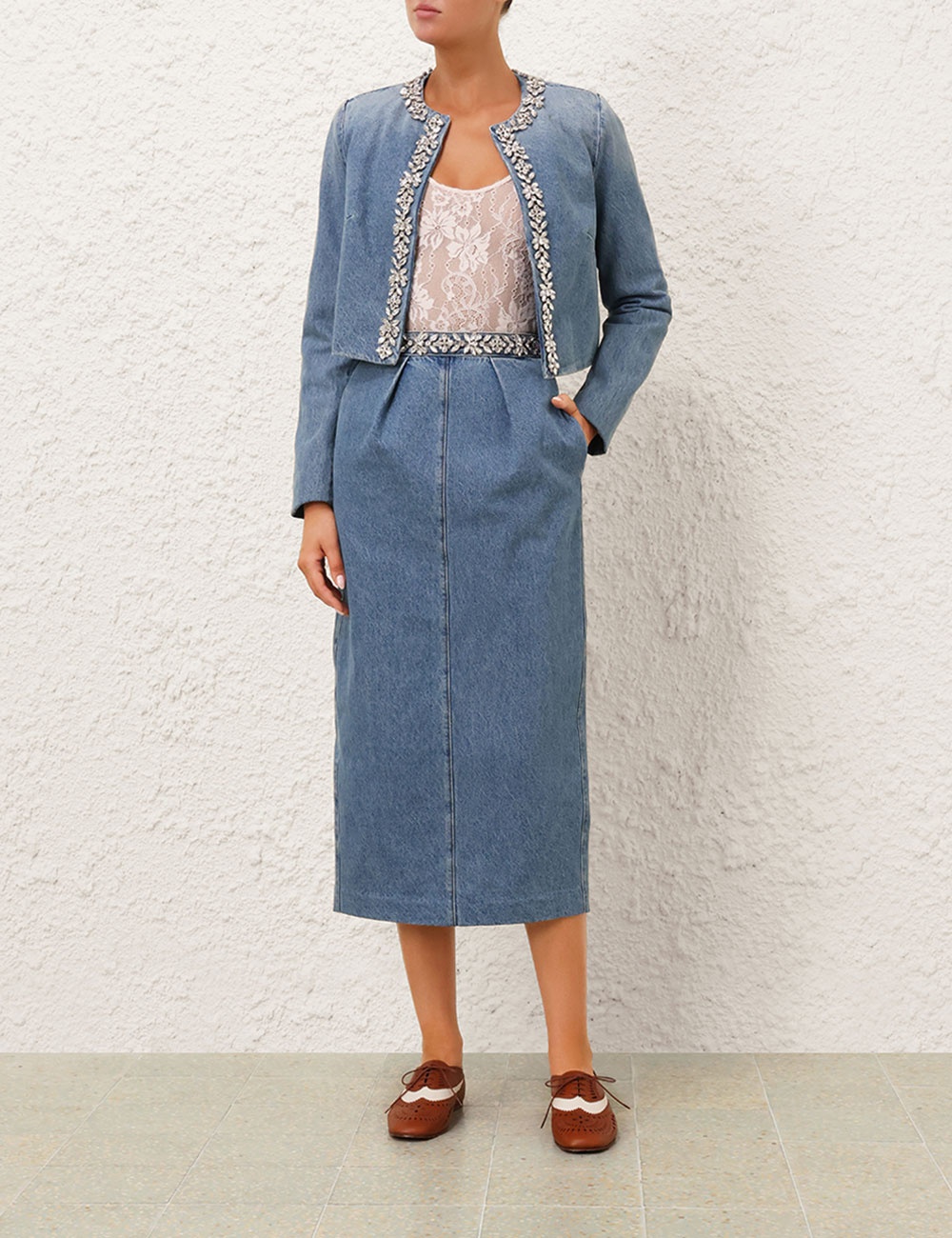 CRUSH EMBELLISHED DENIM SKIRT - 2