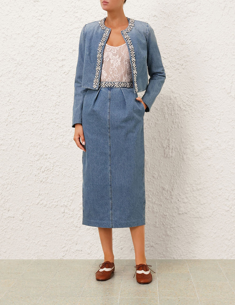 Zimmermann CRUSH EMBELLISHED DENIM SKIRT outlook