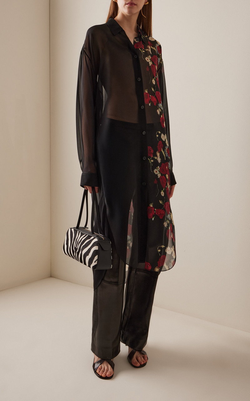 KHAITE Gloria Printed Chiffon Midi Dress black outlook