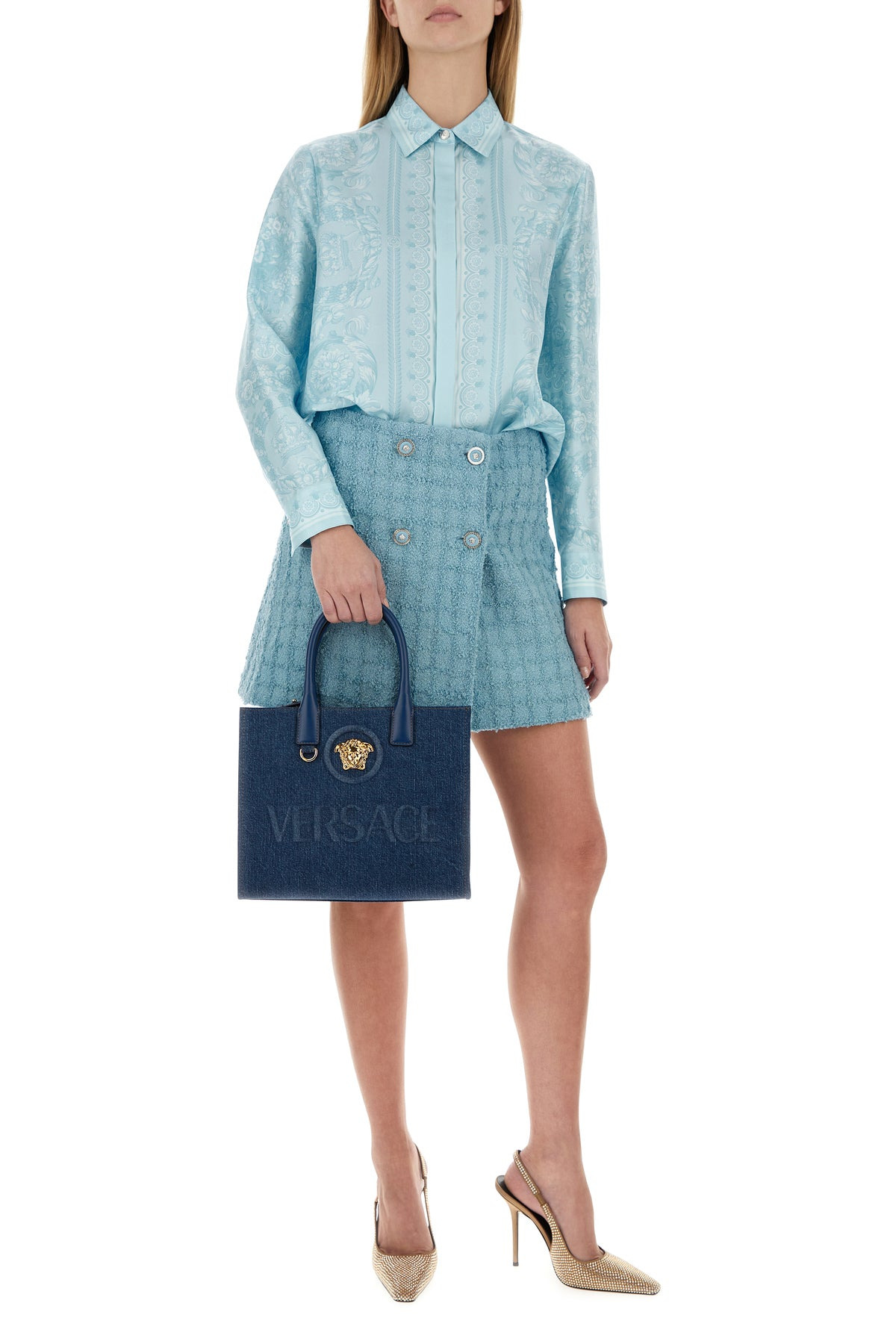 Light-blue boucle mini skirt - 6