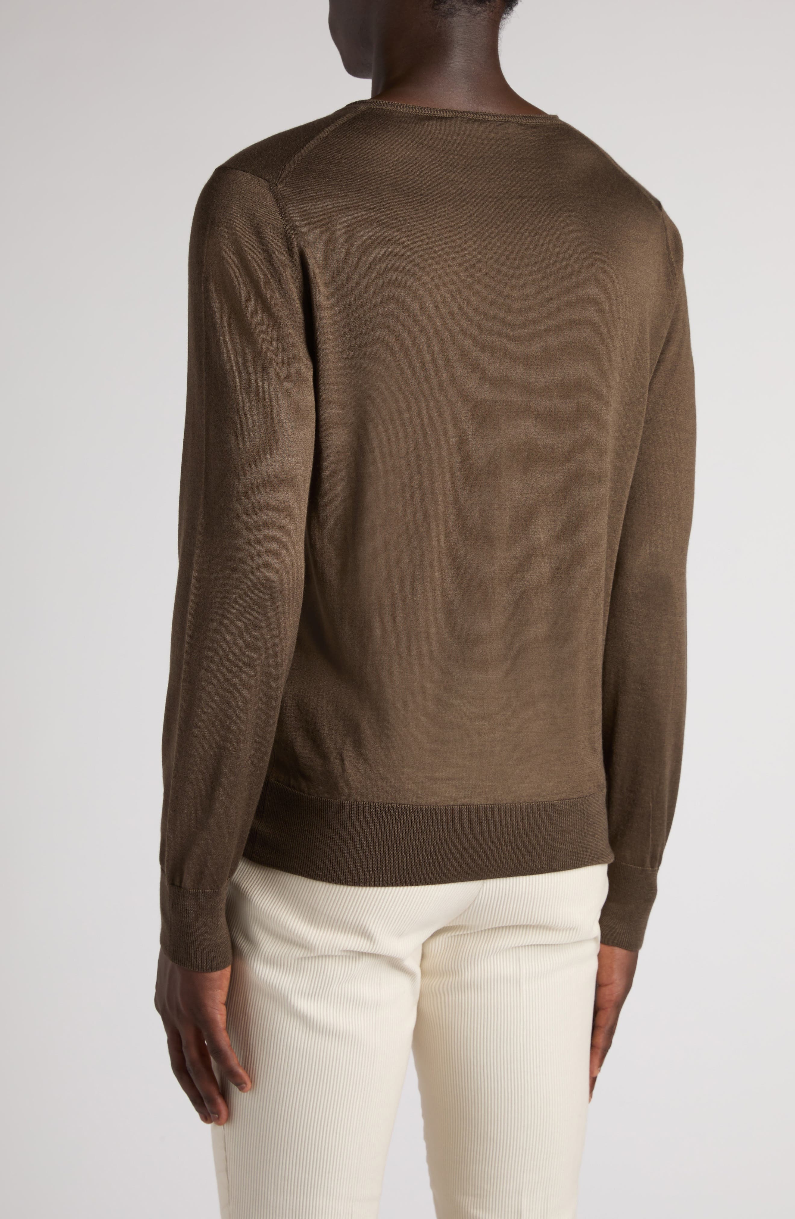 TOM FORD Silk & Cashmere V-Neck Sweater in Taupe Brown at Nordstrom - 3