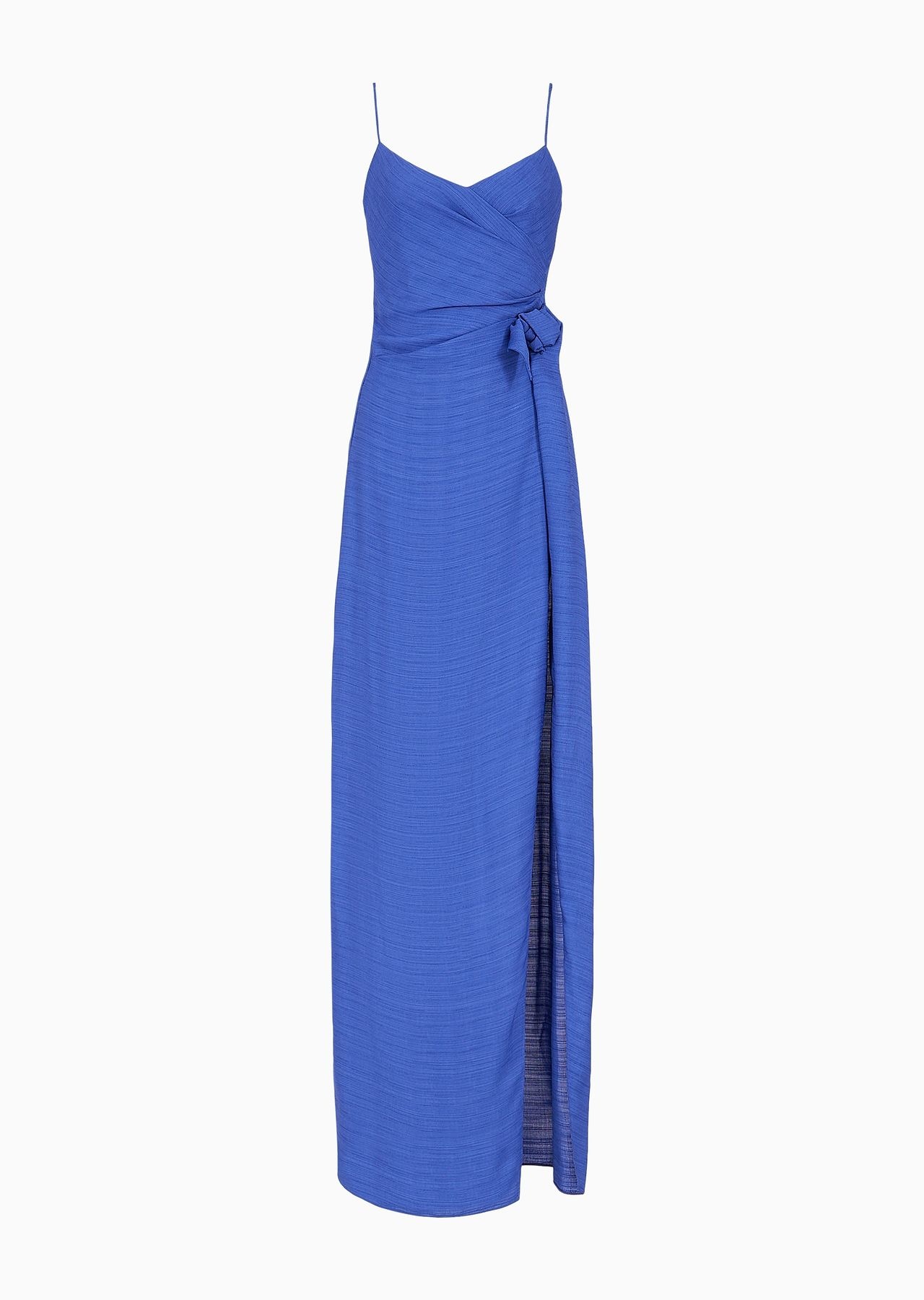 Viscose-crêpe long dress with knot and slit - 1