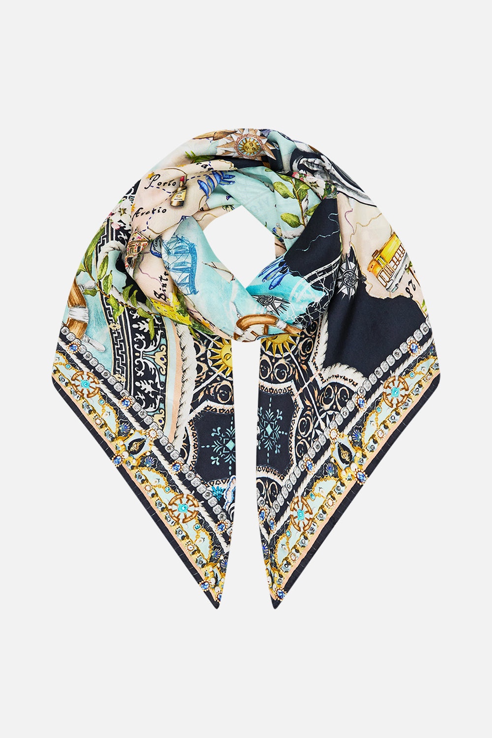LARGE CRYSTALLED SILK SQUARE SCARF - 1
