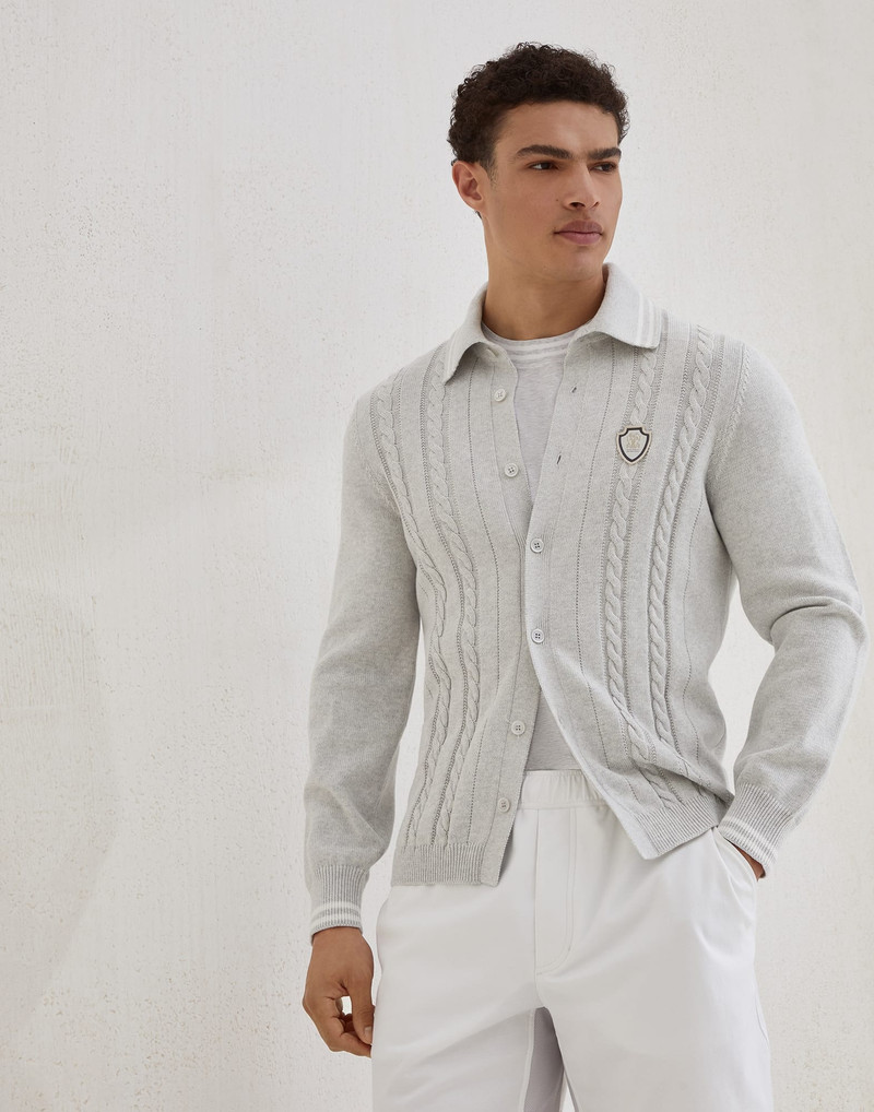 Cotton cable knit shirt with logo - 1