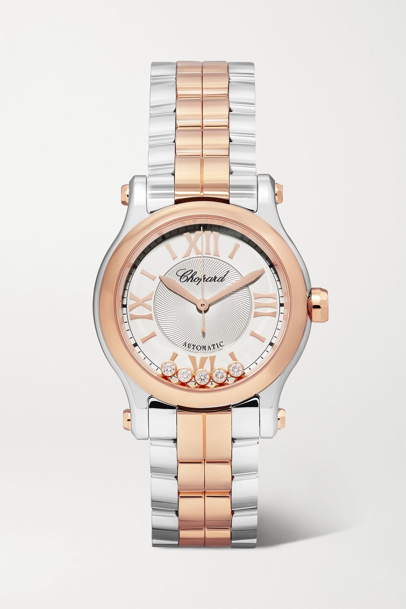 Happy Sport Automatic 30mm 18-karat rose gold, stainless steel and diamond watch - 1