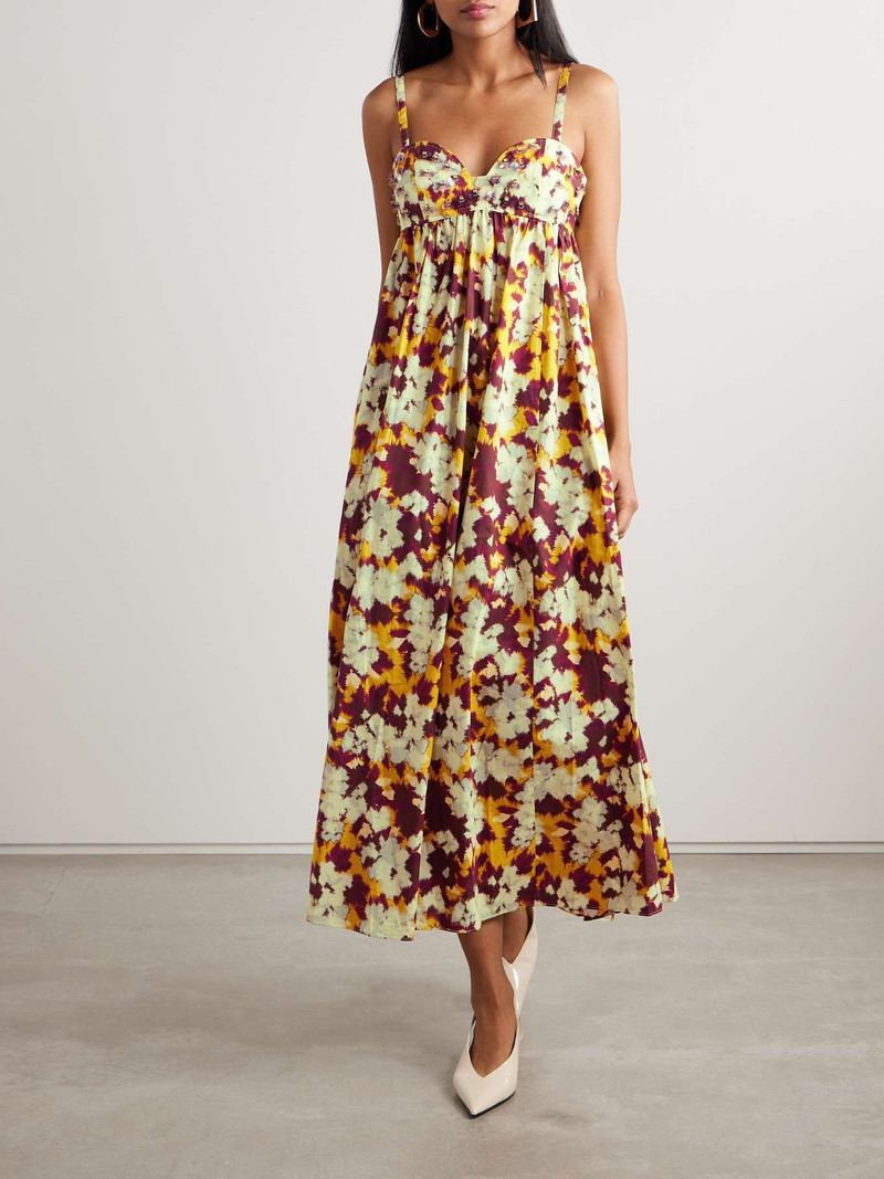 ULLA JOHNSON Harlan embellished printed cotton-poplin midi dress Yellow outlook