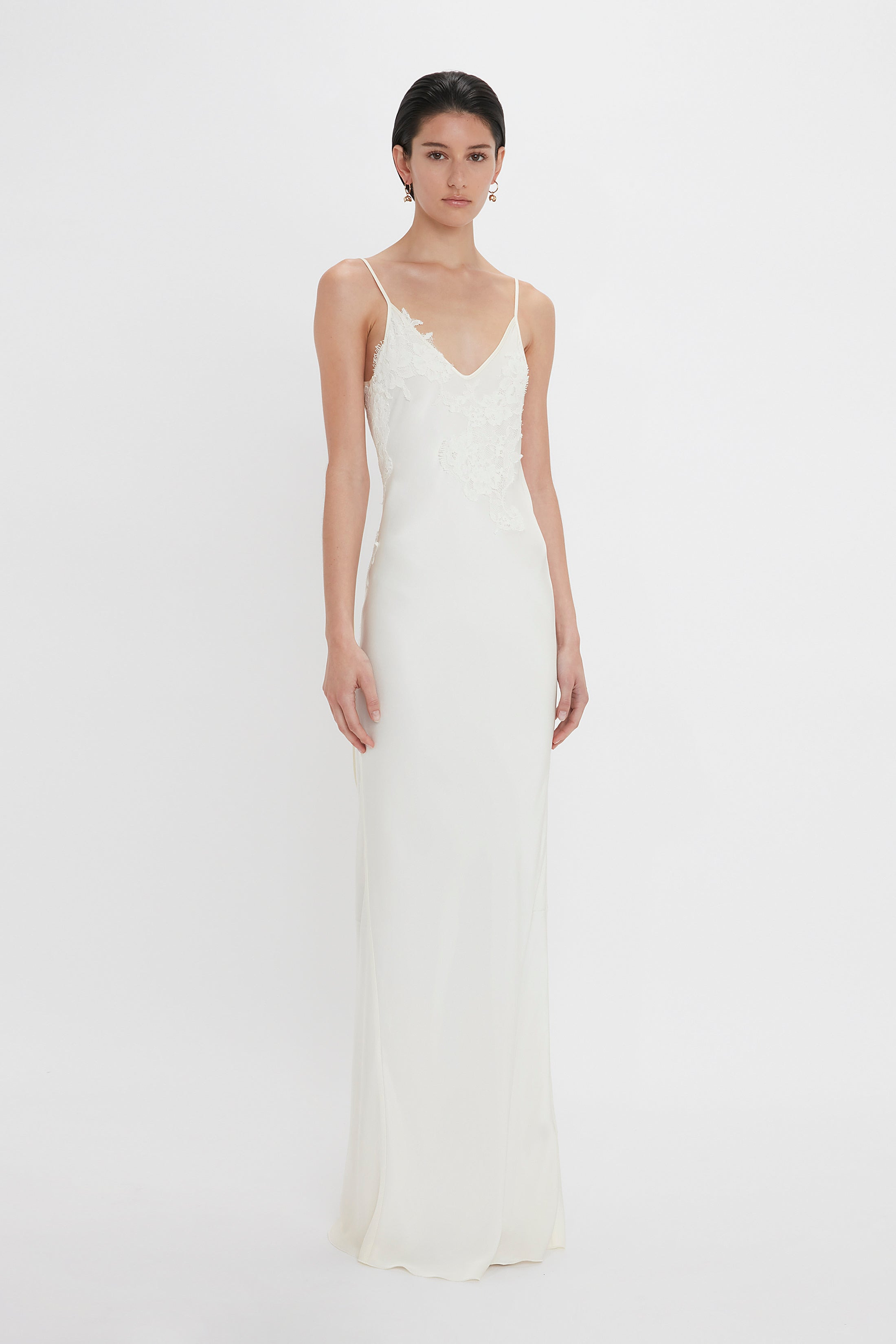 Exclusive Lace Detail Floor-Length Cami Dress In Ivory - 3