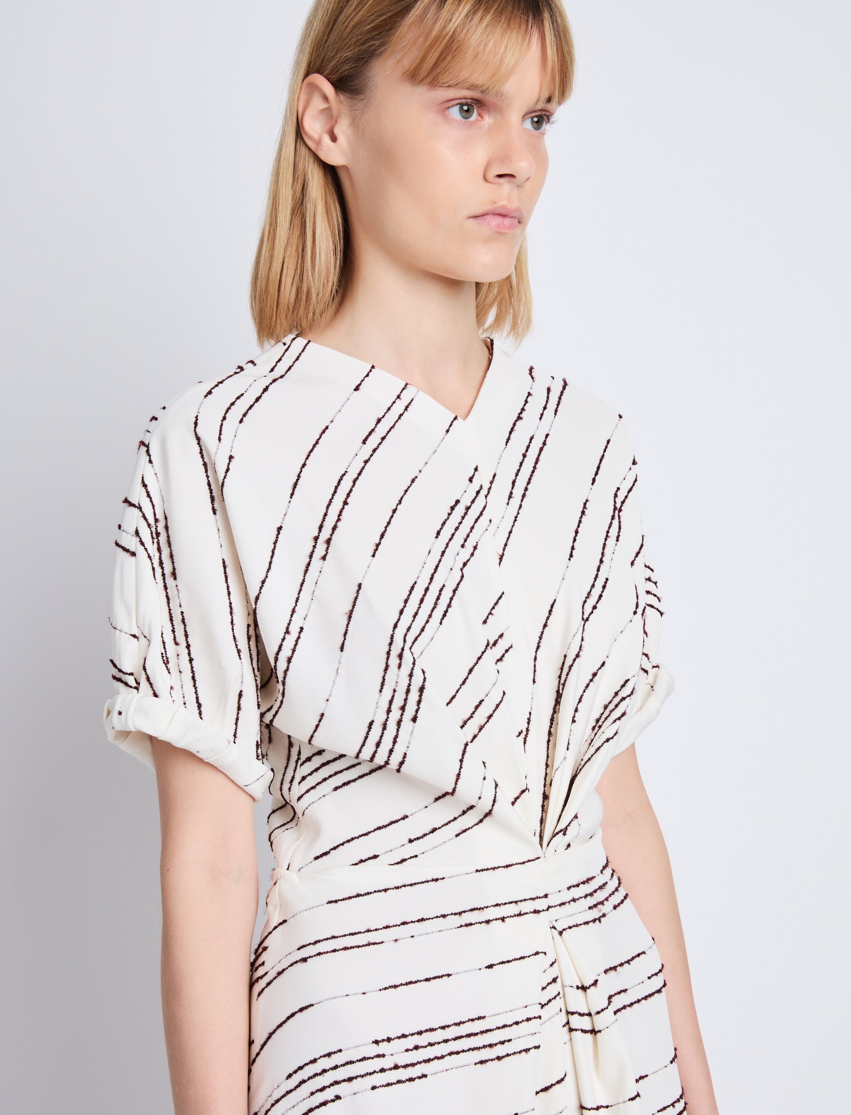 Vivienne Asymmetrical Dress in Textured Stripe Flou - 5