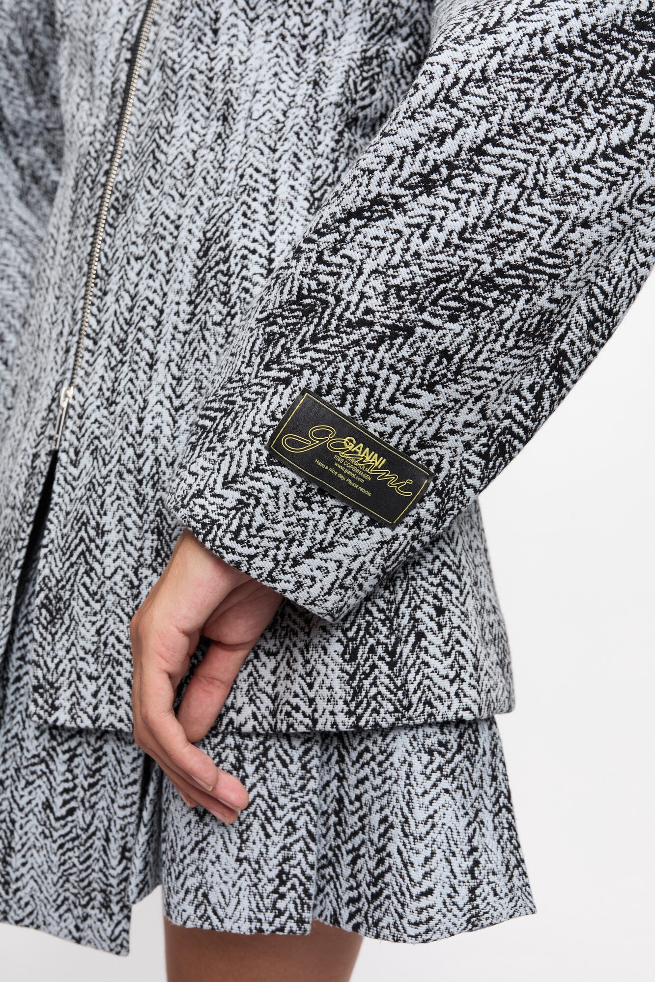 BLUE COTTON TWEED CURVE SLEEVE JACKET - 5