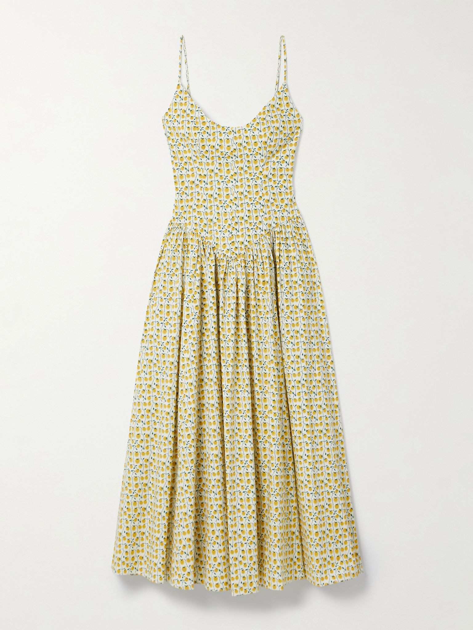 Dena pleated printed cotton-blend poplin maxi dress Pastel yellow - 1
