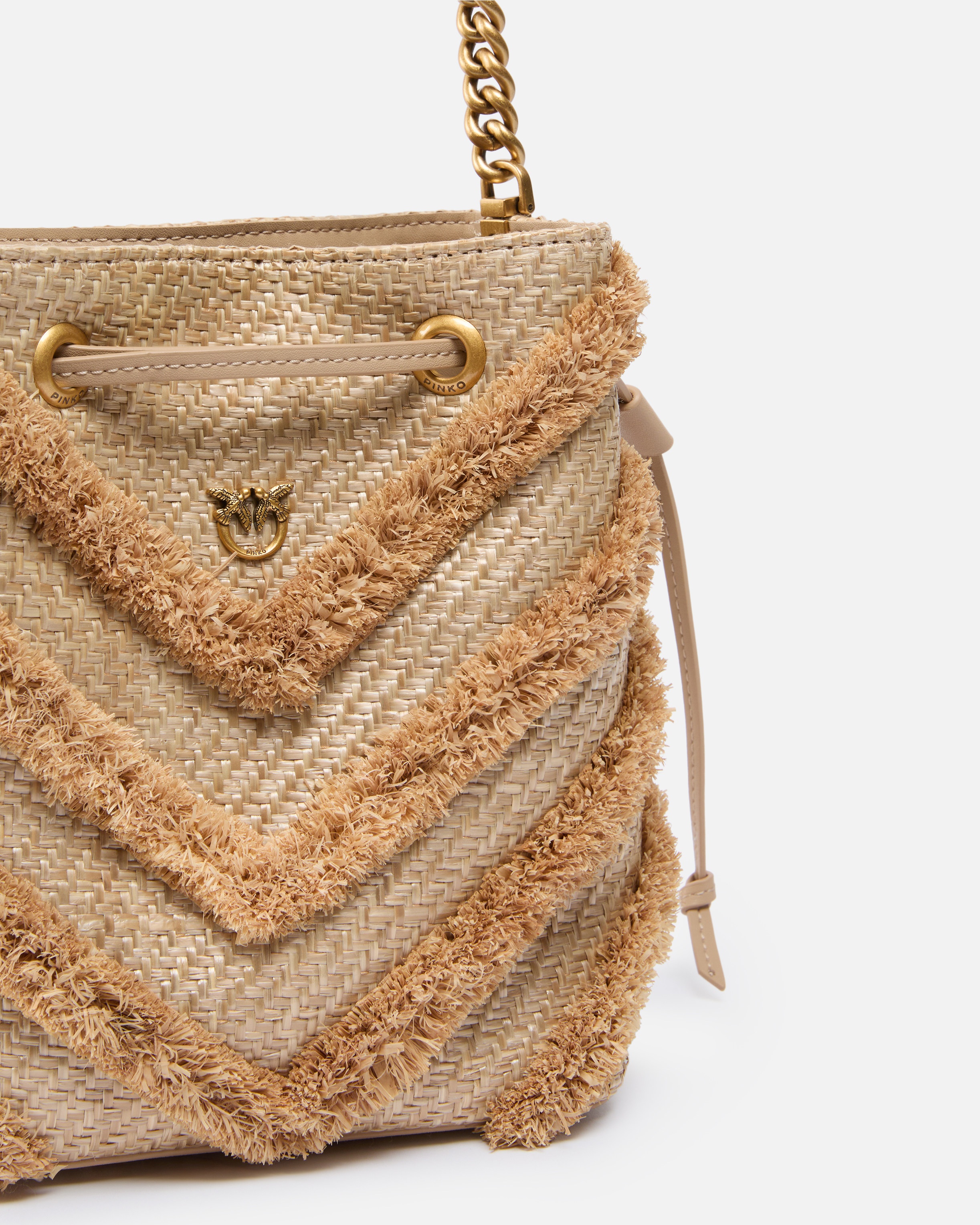 SMALL CROSSBODY BUCKET BAG IN RAFFIA WITH FRINGE - 3