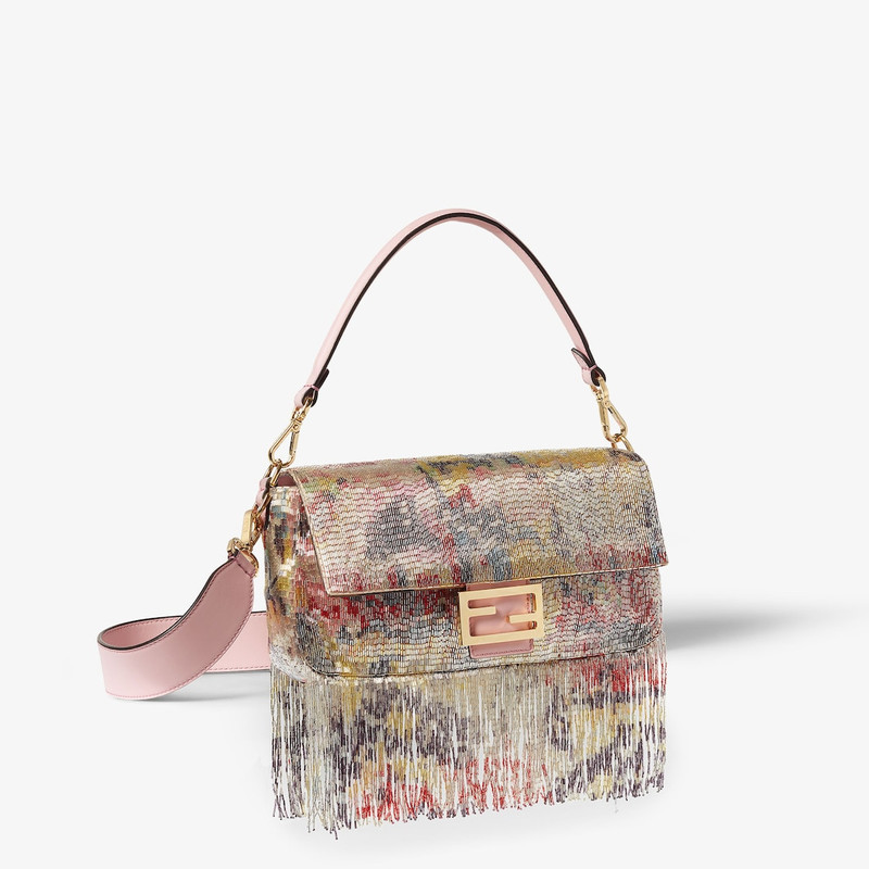 Baguette® Abstract Flower bag embroidered with multicolor beads and fringes 4