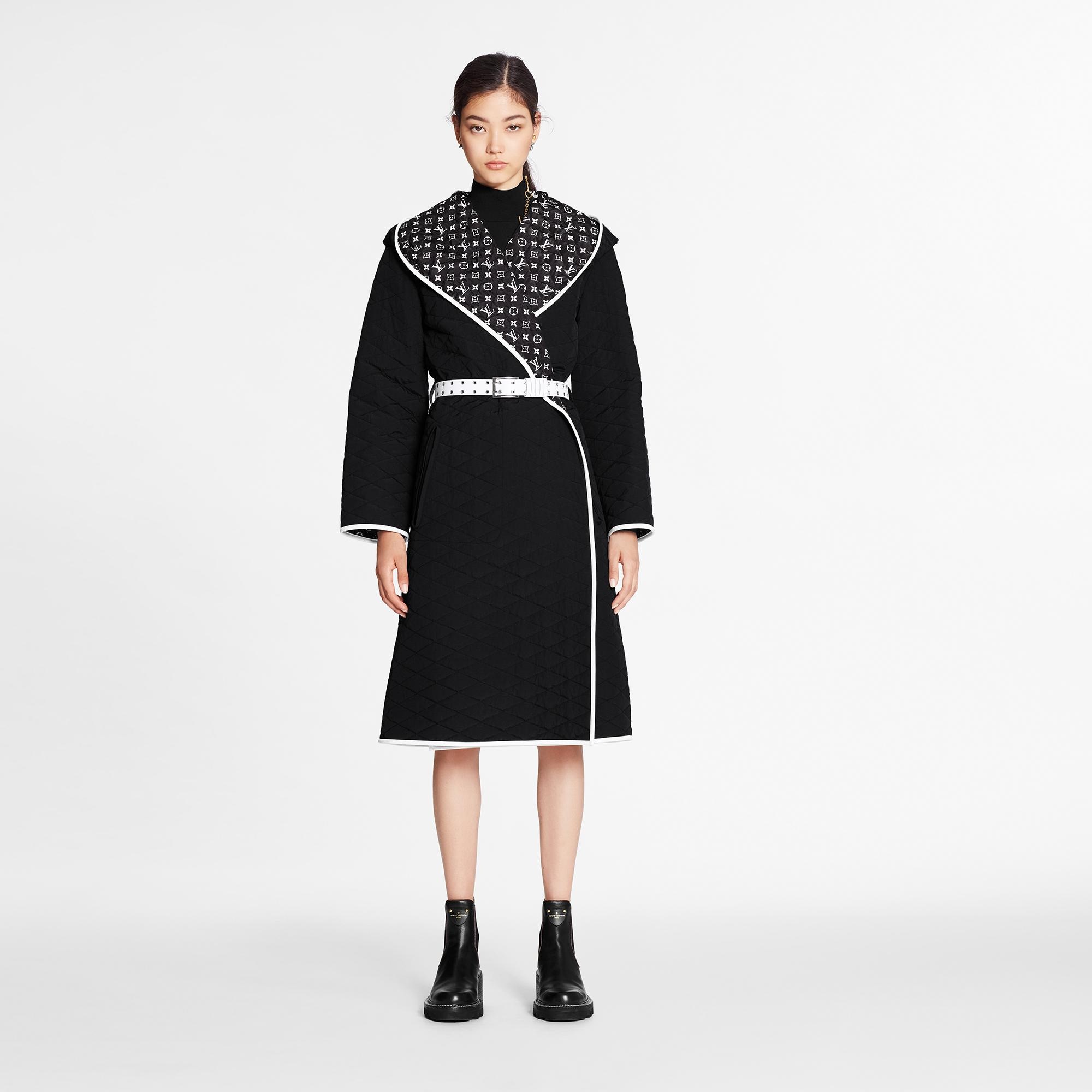 Graphic Quilted Nylon Hooded Wrap Coat - 2