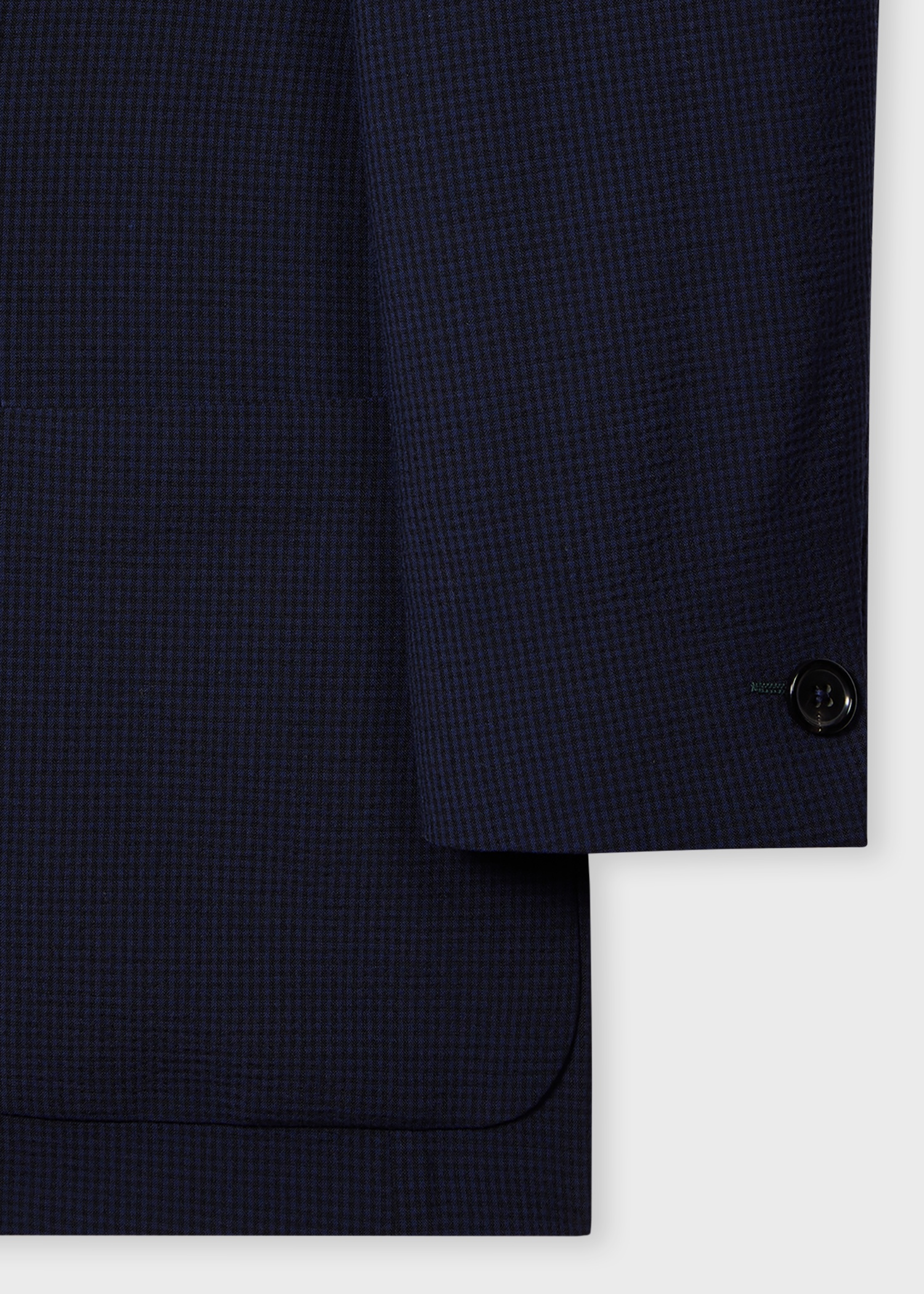 Navy Gingham Wool-Blend Double-Breasted Blazer - 3