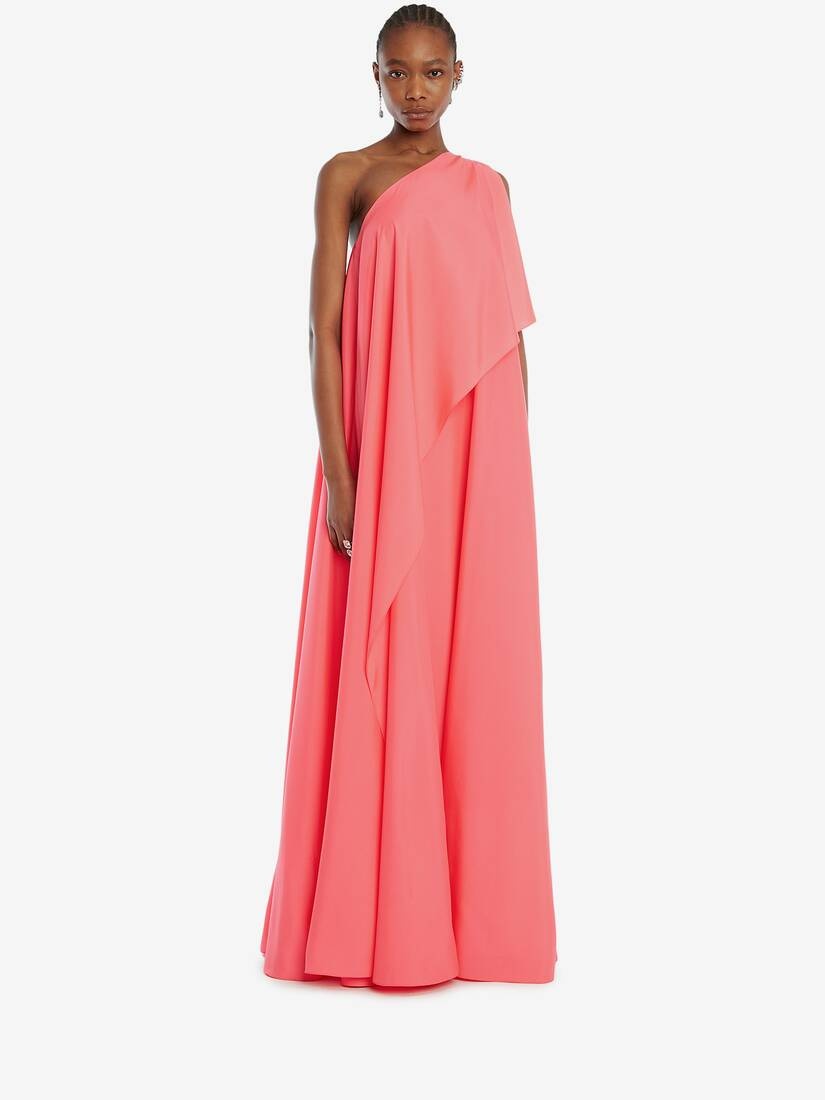 One-shoulder Drape Evening Dress in Neon Pink - 3