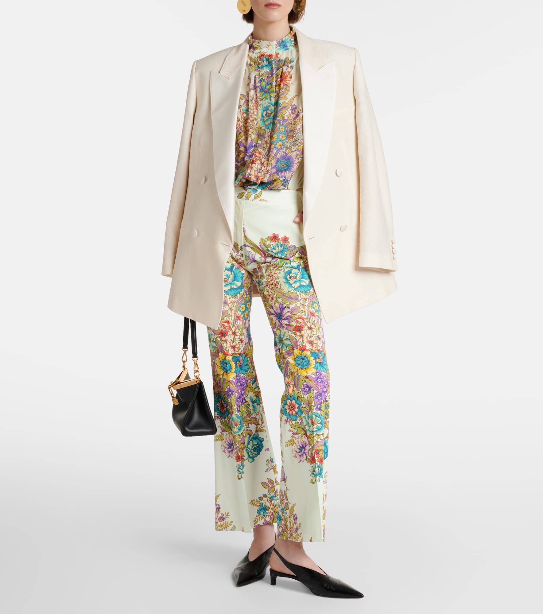 Floral cotton-blend flared pants - 2