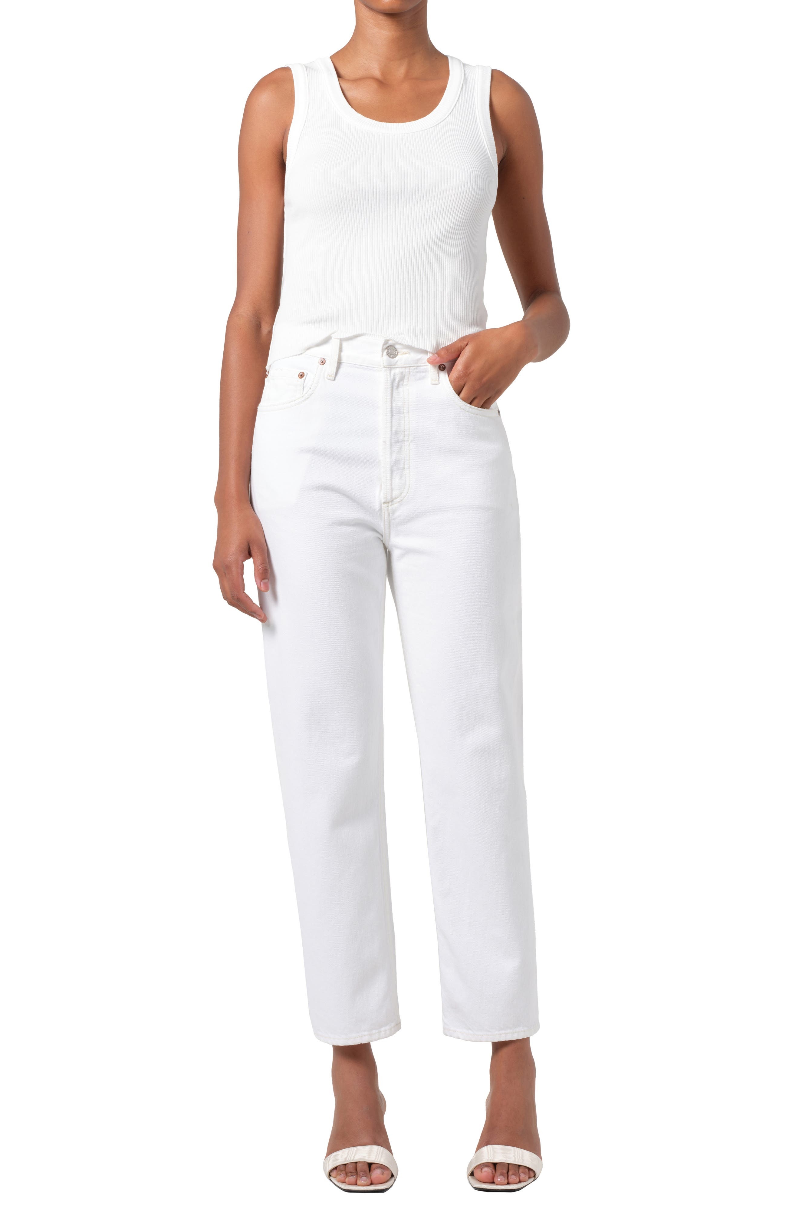 AGOLDE '90s Pinch Waist High Waist Crop Straight Leg Jeans in Marshmallow (Clean White) at Nordstrom - 5