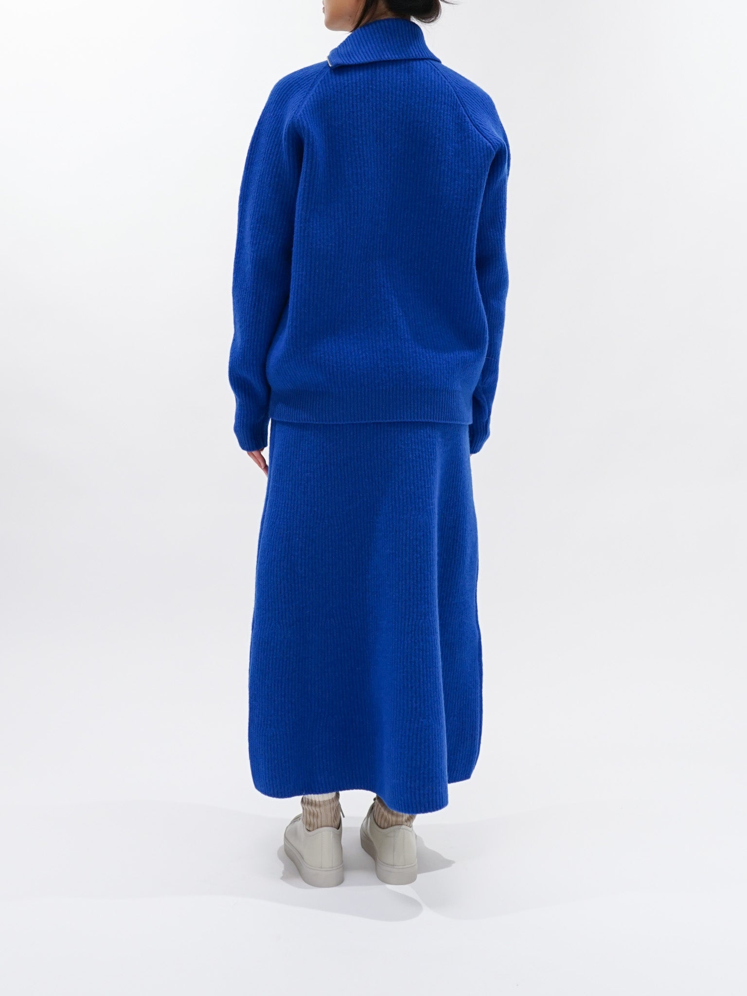 Milled French Merino Rib Knit Flare Skirt - Royal Blue - 3