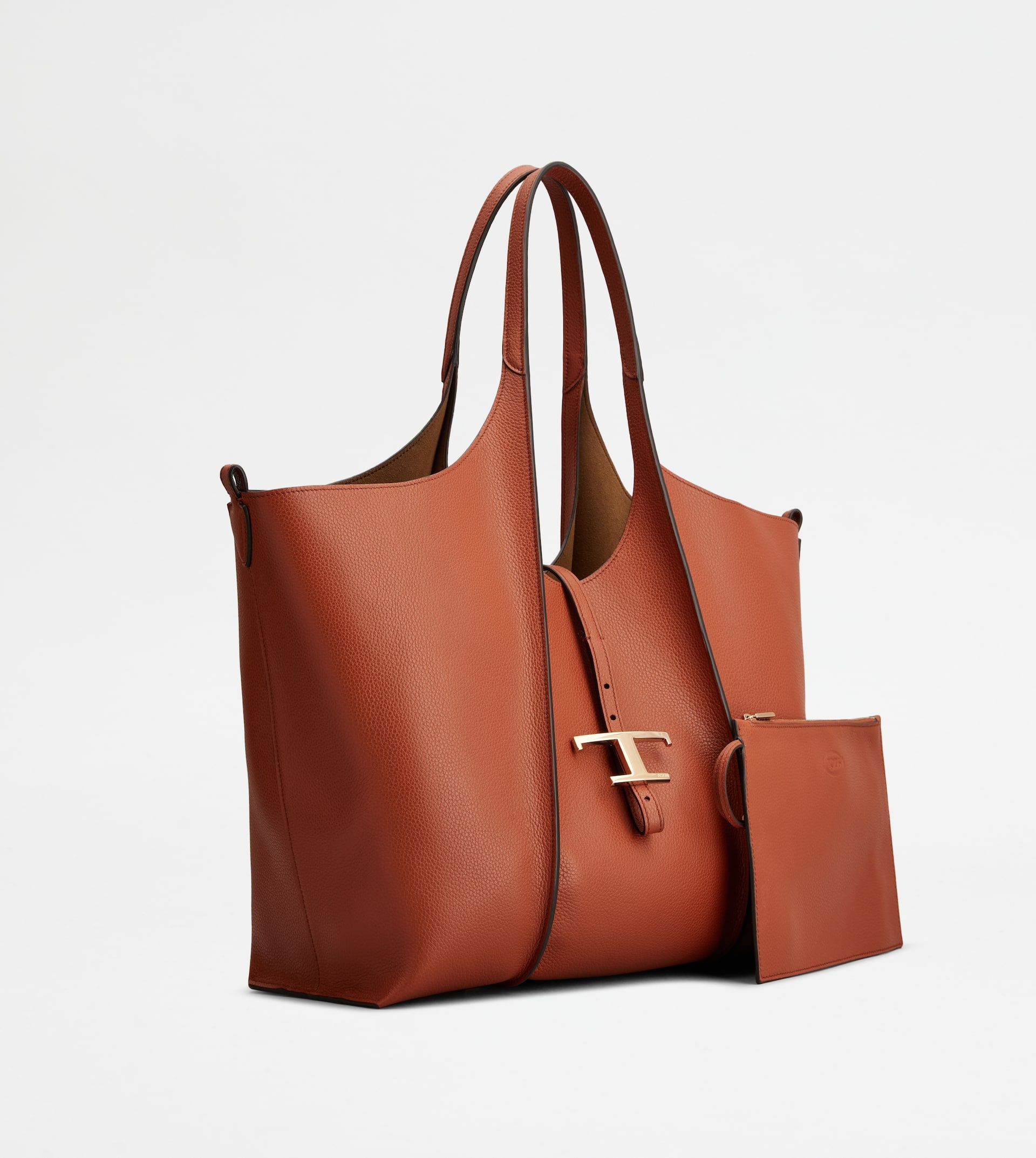 T TIMELESS SHOPPING BAG IN LEATHER MEDIUM - ORANGE - 2