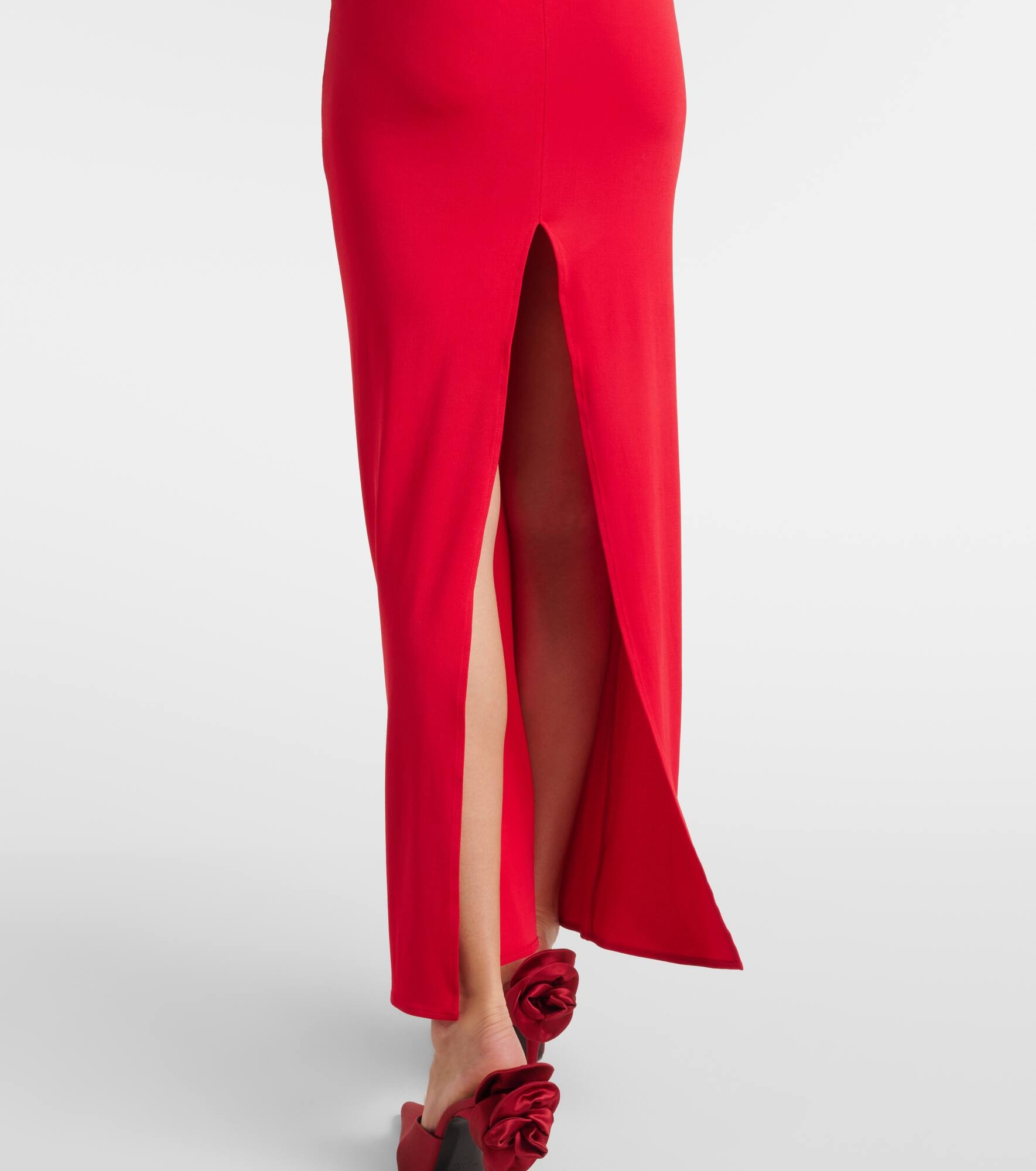 Floral-appliqué ruched jersey gown - 5