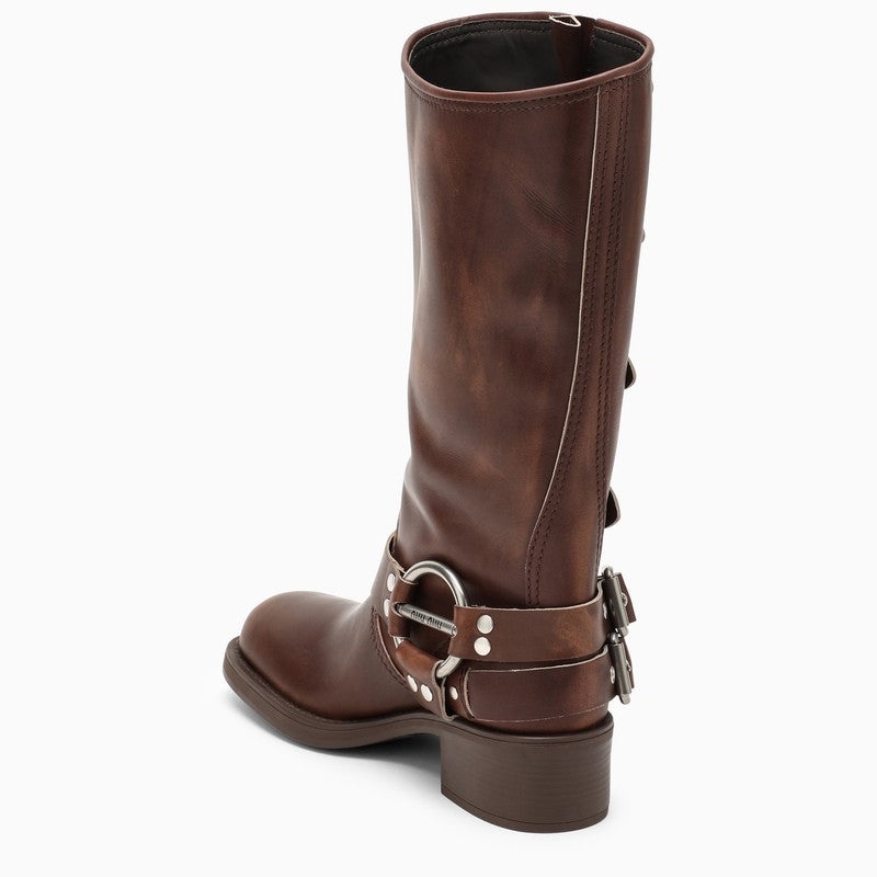 Miu Miu Miu Miu Dark Brown Suede Biker Boot Women | luosophy