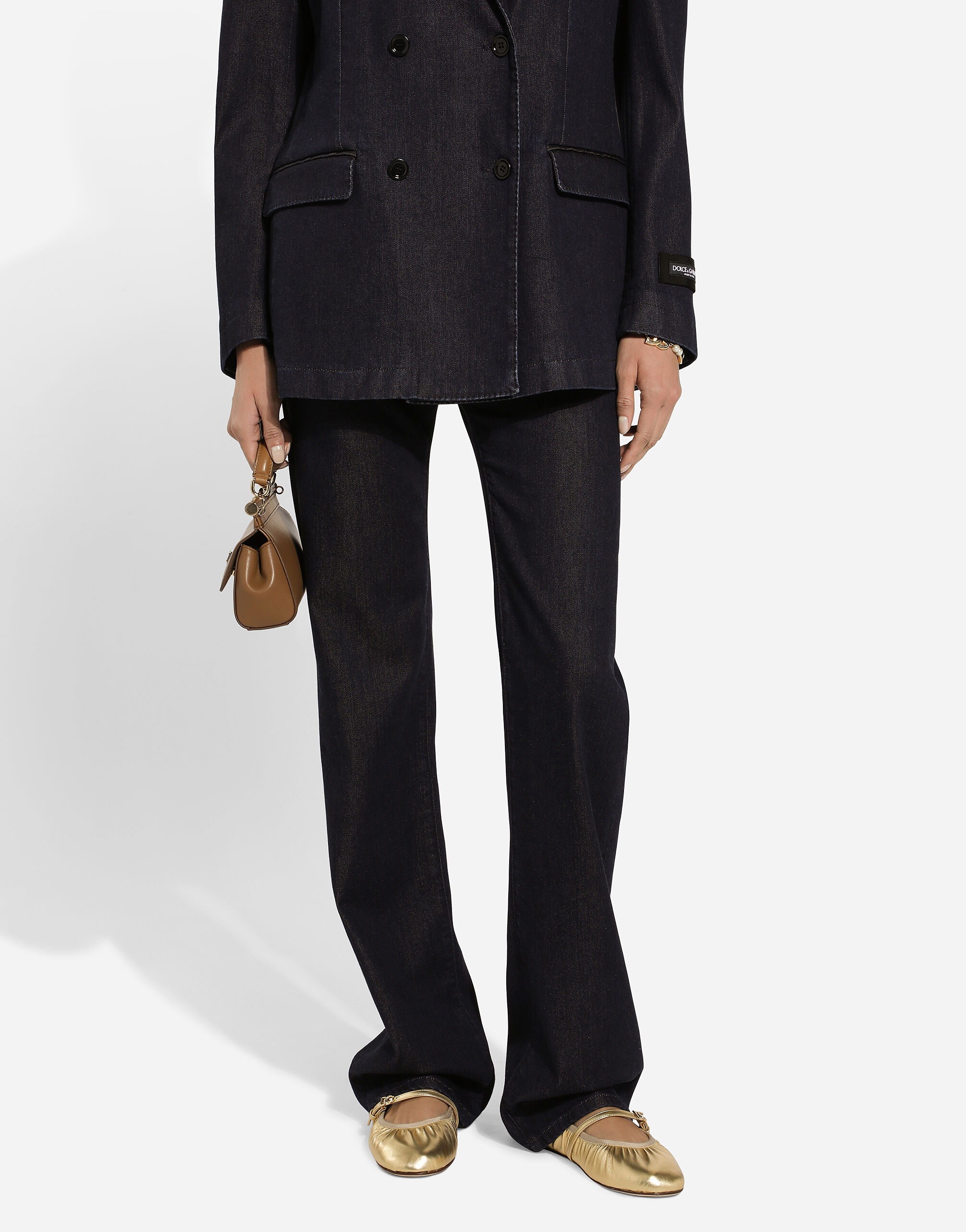 Flared cotton denim and silk jeans - 4