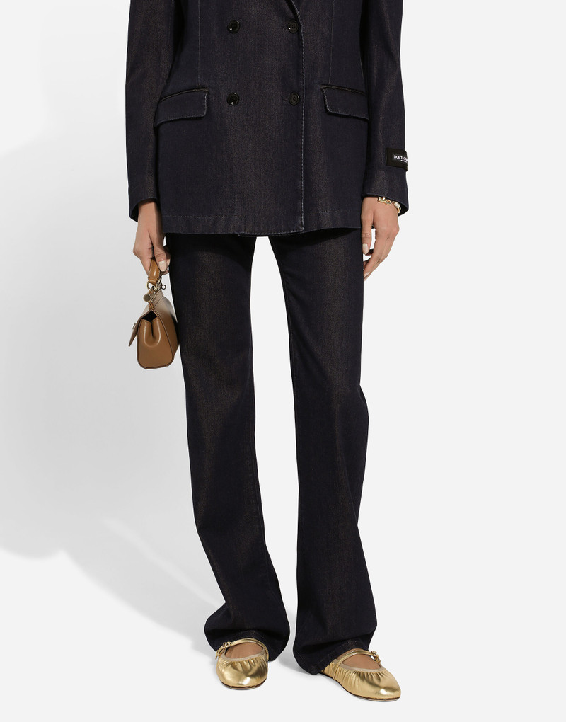 Flared cotton denim and silk jeans 4