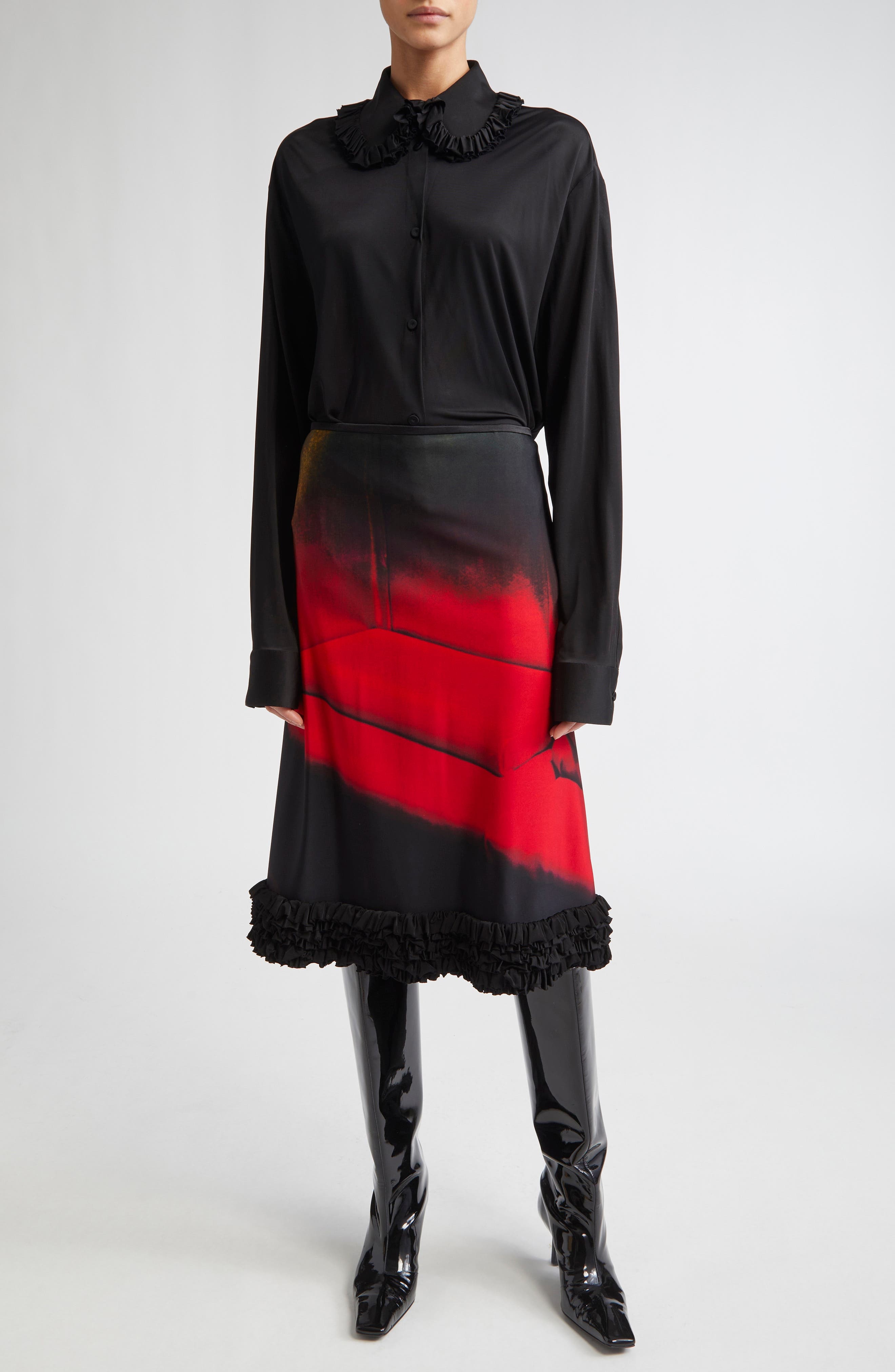 Jil Sander Print Satin Skirt in Ruby Velvet at Nordstrom - 2