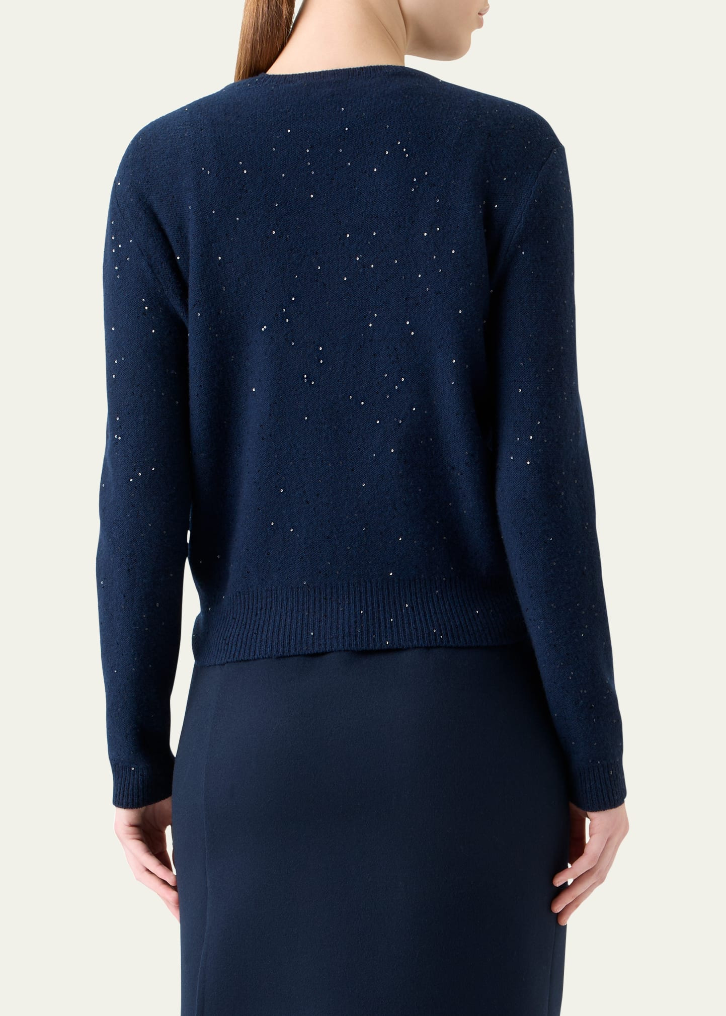 Paillette Wool-Cashmere Knit Crewneck Cardigan - 3