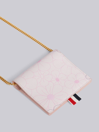Thom Browne Light Pink 3d Floral Print Pebble Grain Leather Card Holder With Chain Strap outlook