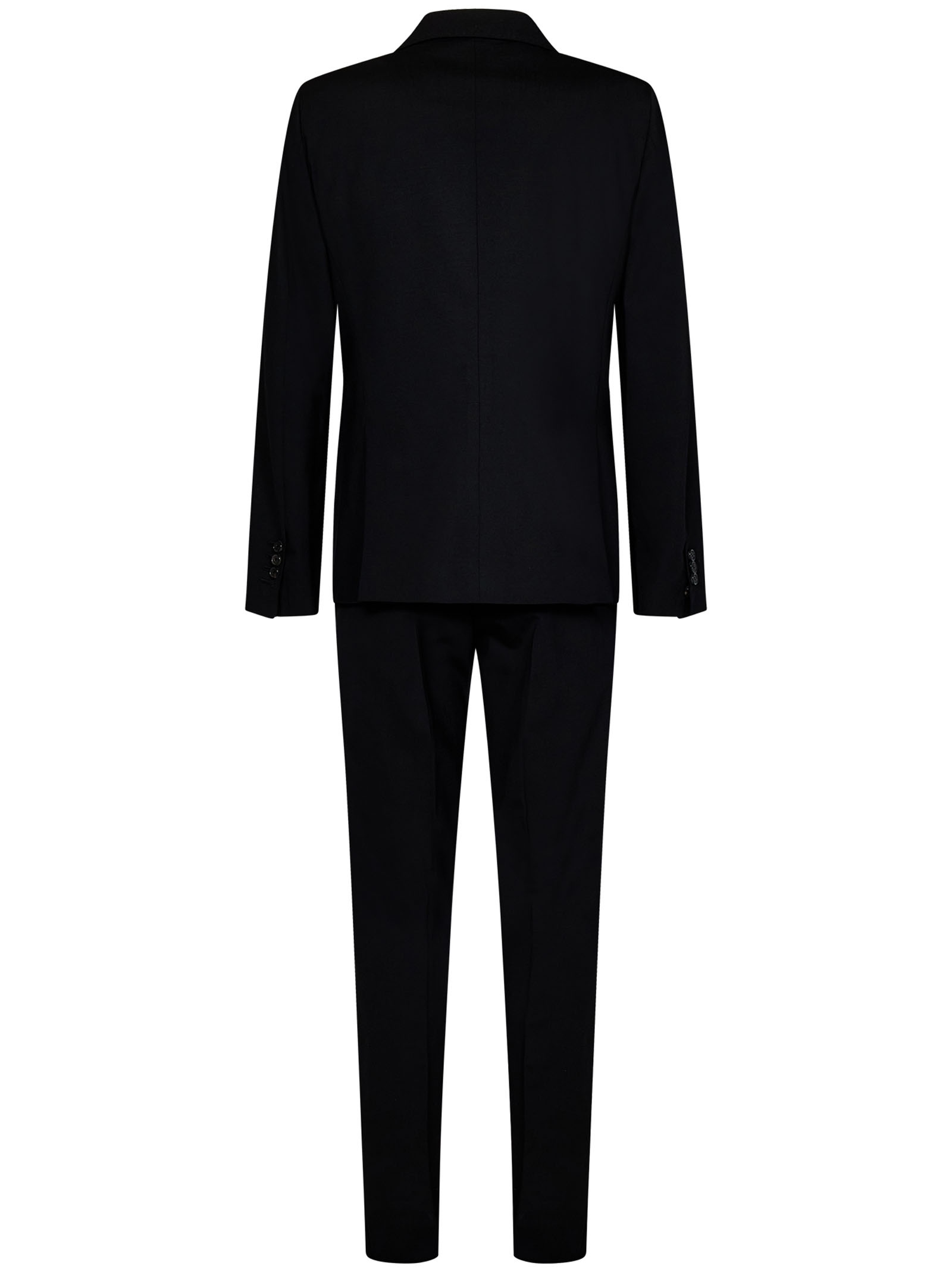 Slim-fit black stretch virgin wool suit with single-breasted blazer. - 2