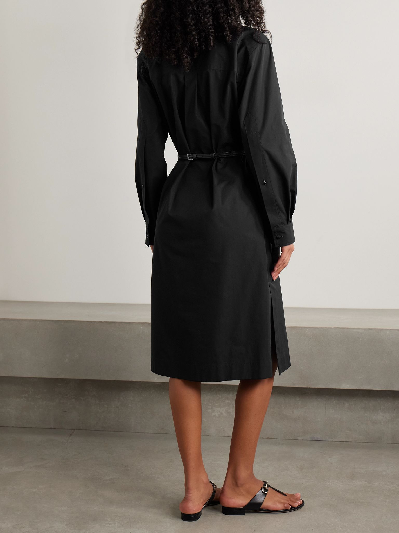 Belted cotton-poplin shirt dress Black - 3