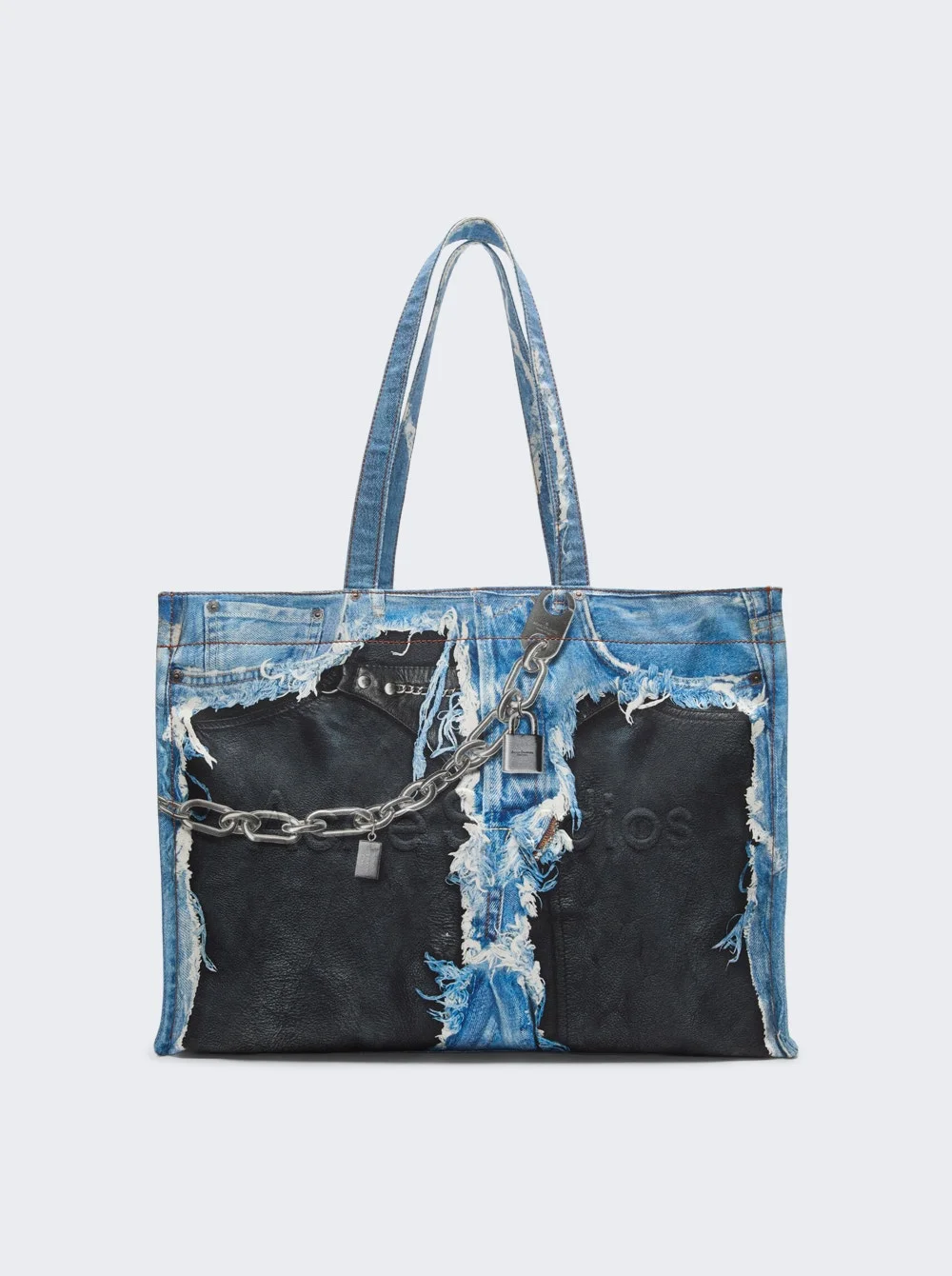 Denim Print Tote Bag Mid Blue - 1