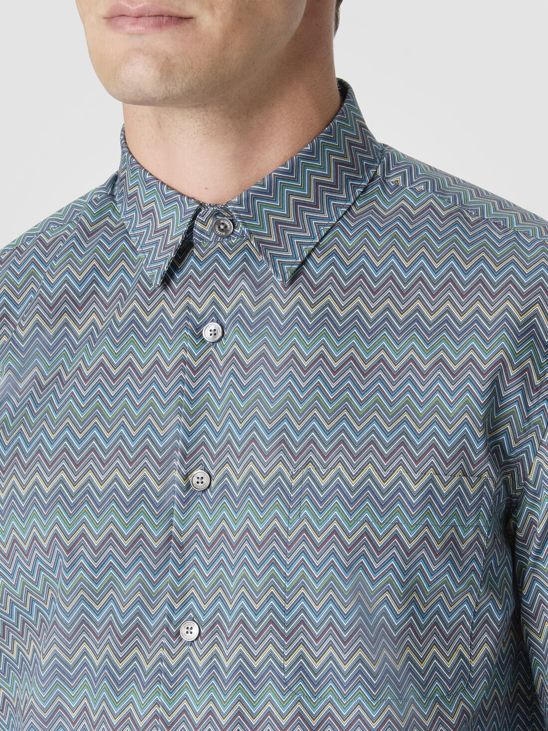 Poplin Cotton Shirt with Zigzag Pattern - 5