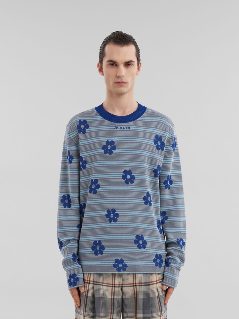 BLUE COTTON-VISCOSE STRIPED JUMPER WITH FLORAL MOTIF - 2