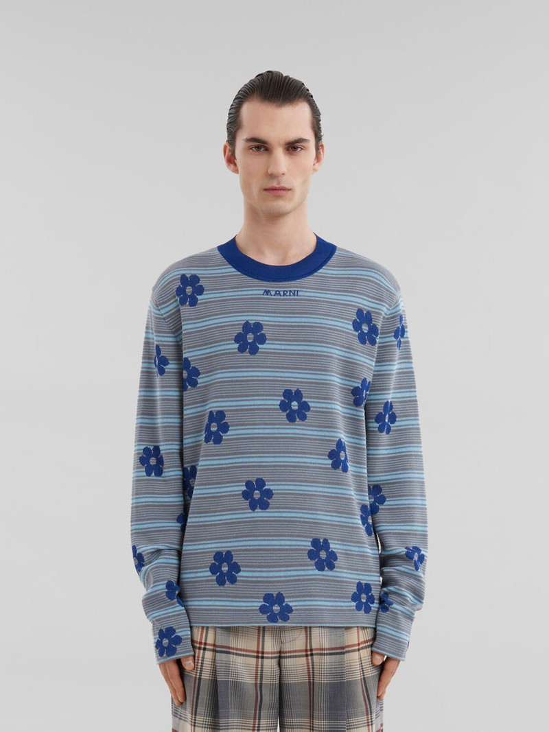 Marni BLUE COTTON-VISCOSE STRIPED JUMPER WITH FLORAL MOTIF outlook