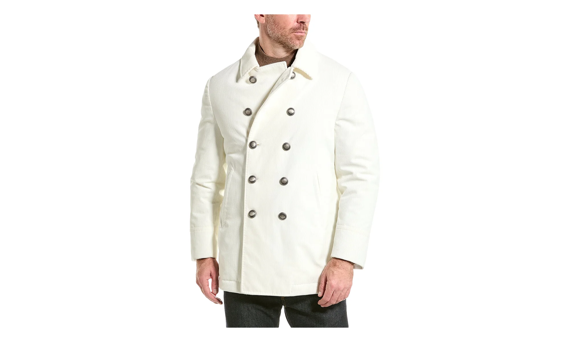Double-Breasted Corduroy Coat Jacket "White" BRUN606 - 1