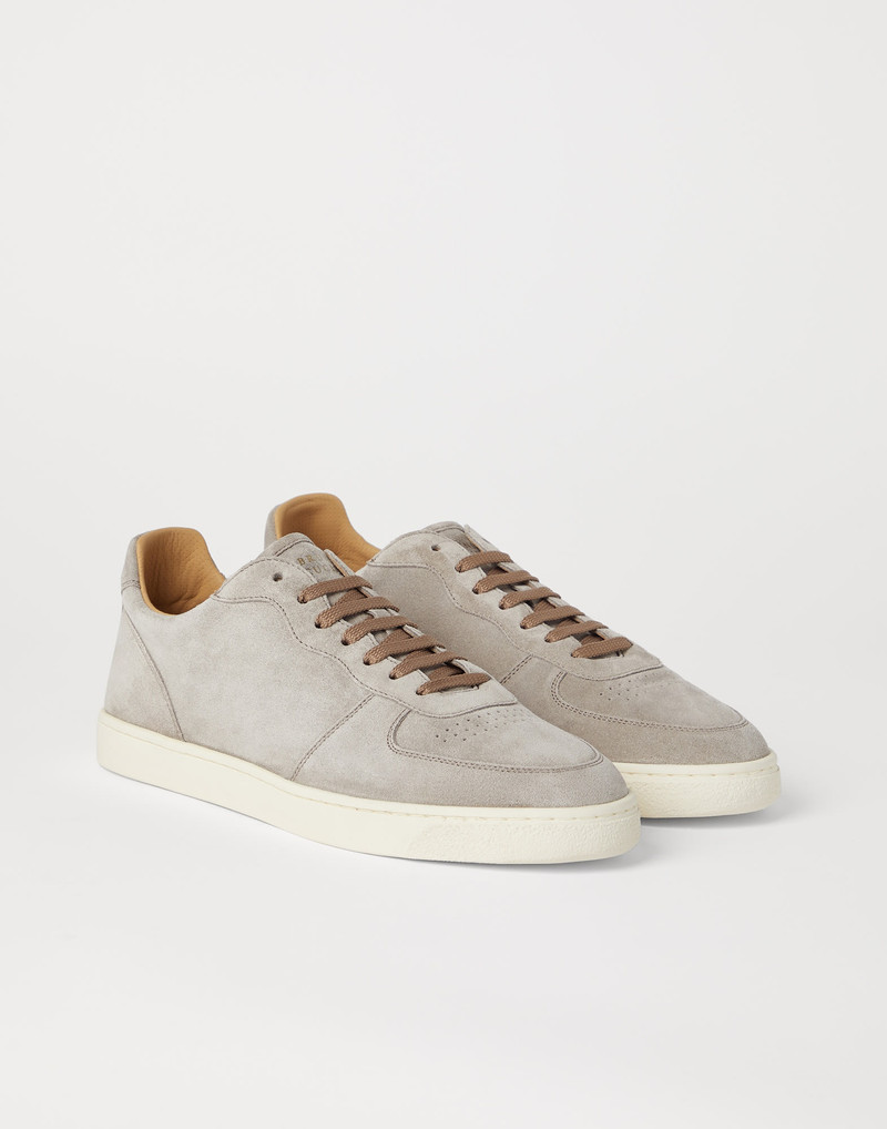 Washed suede sneakers with natural rubber sole 1