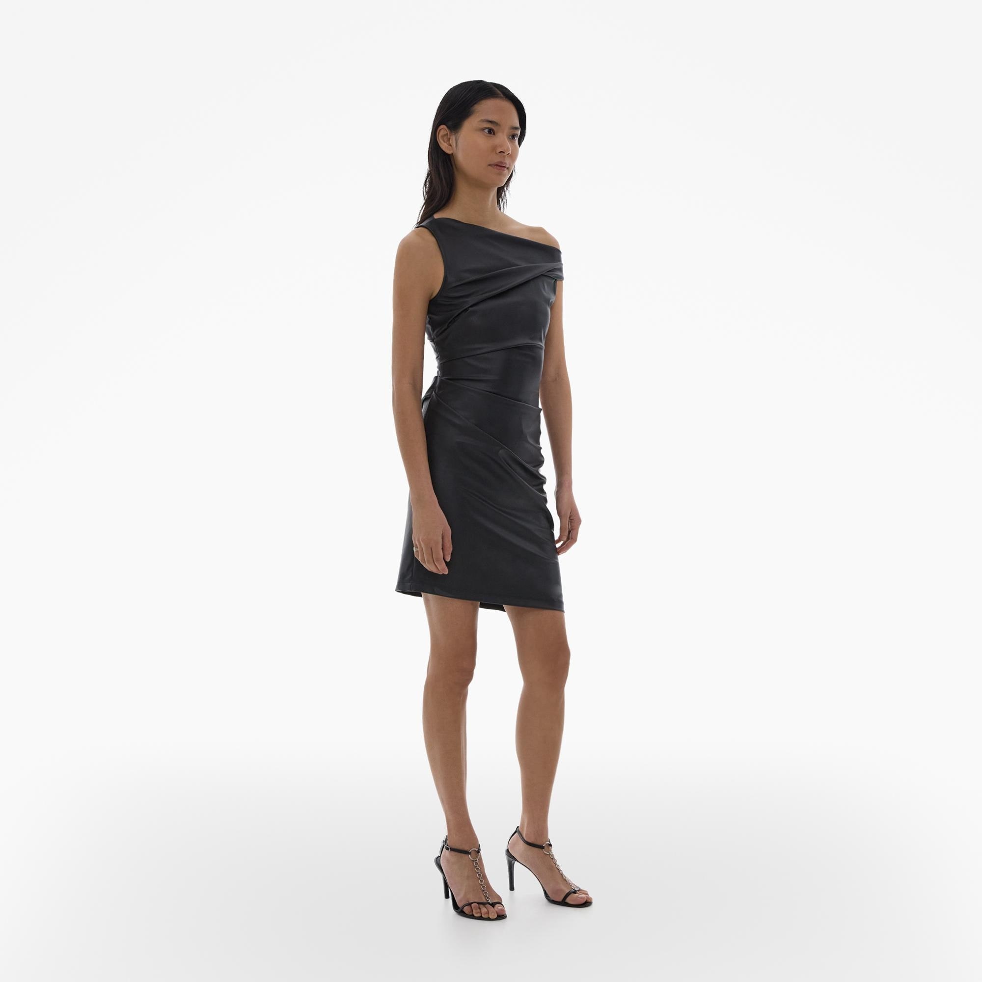 FAUX LEATHER ASYMMETRICAL DRESS - 5