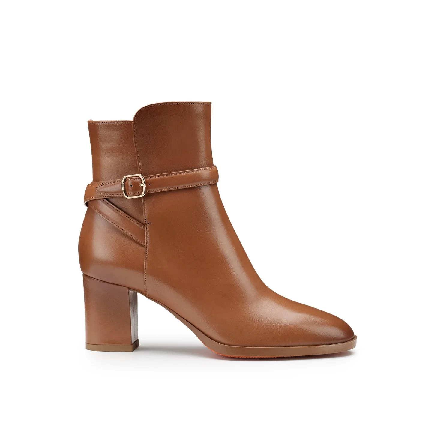Women's light brown leather mid-heel ankle boot - 1